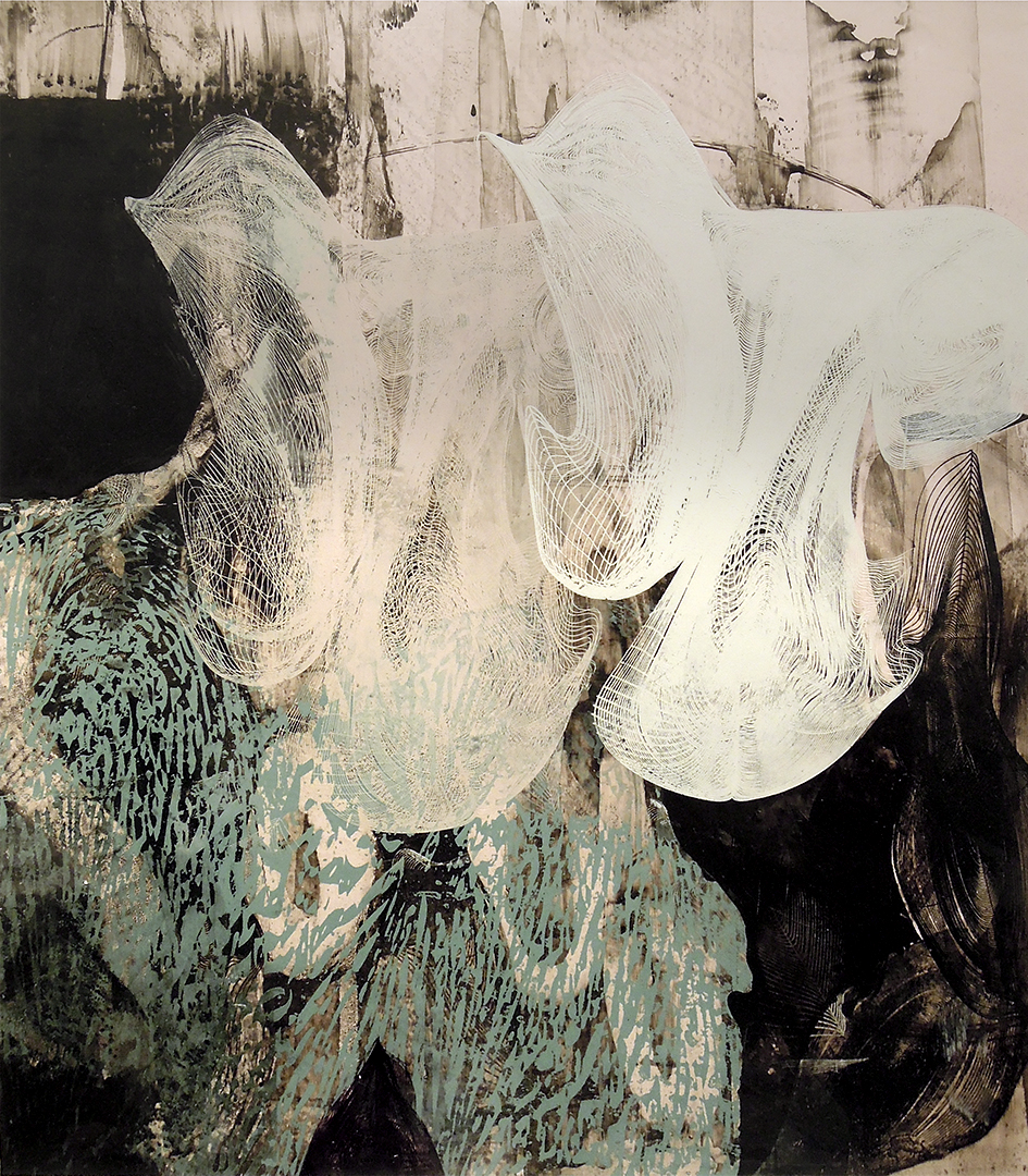 Untitled 1699 , screen printed oil and wax on paper, 22" x 20" matted, $680