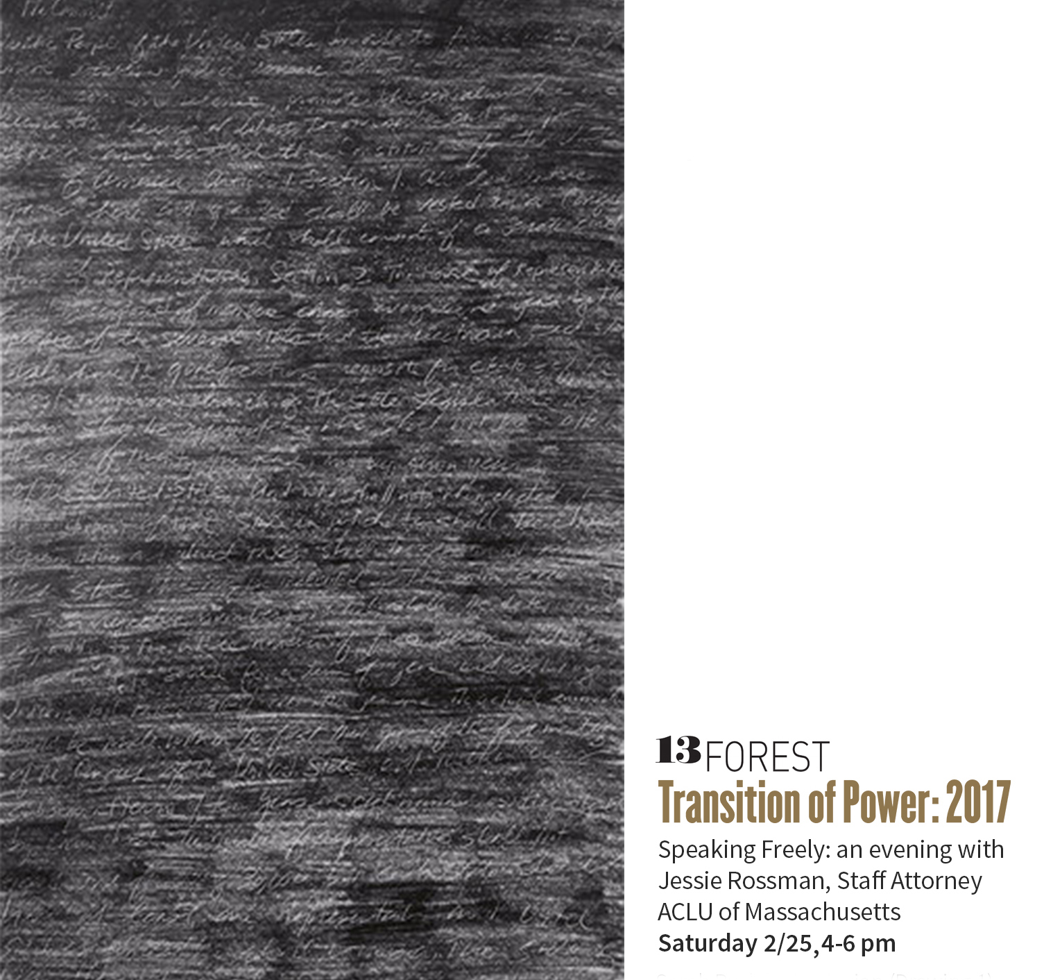 Above: Sarah Rushford , Alluvion (Drawing 2) , graphite on paper with scratched text from the U.S. Constitution