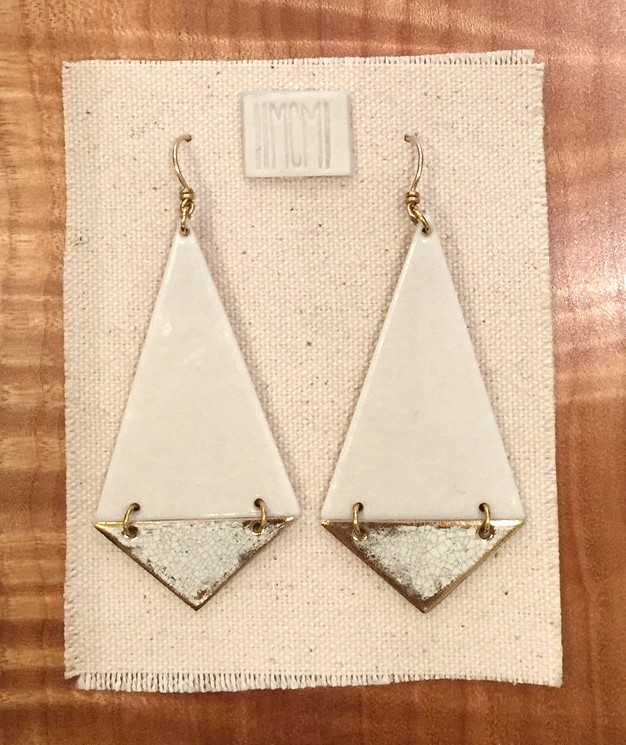 Large two-tiered hinged earrings, glazed porcelain over crackled gold, 14k gold filled hardware and handmade ear-wire