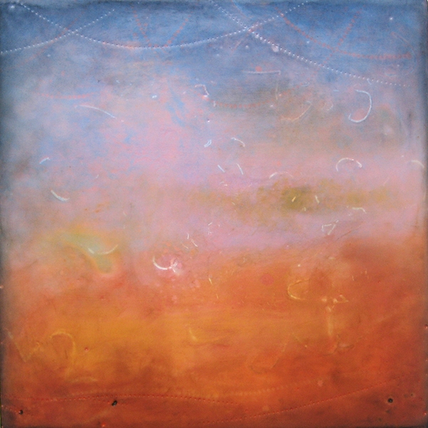 Pink Mist , encaustic and oil on board, 10" x 10"