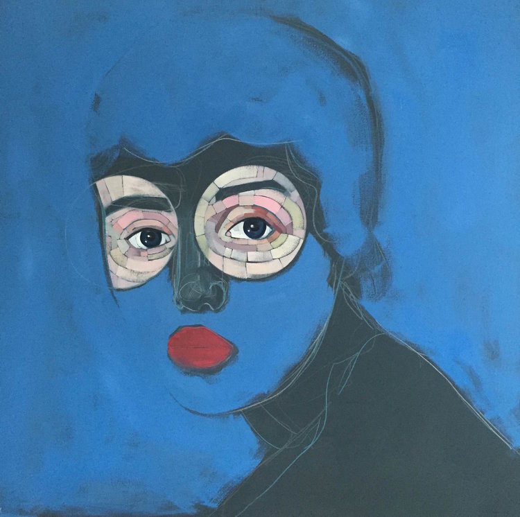 Blue Baby , oil, acrylic, and colored pencil on canvas, 48" x 48", $2,400
