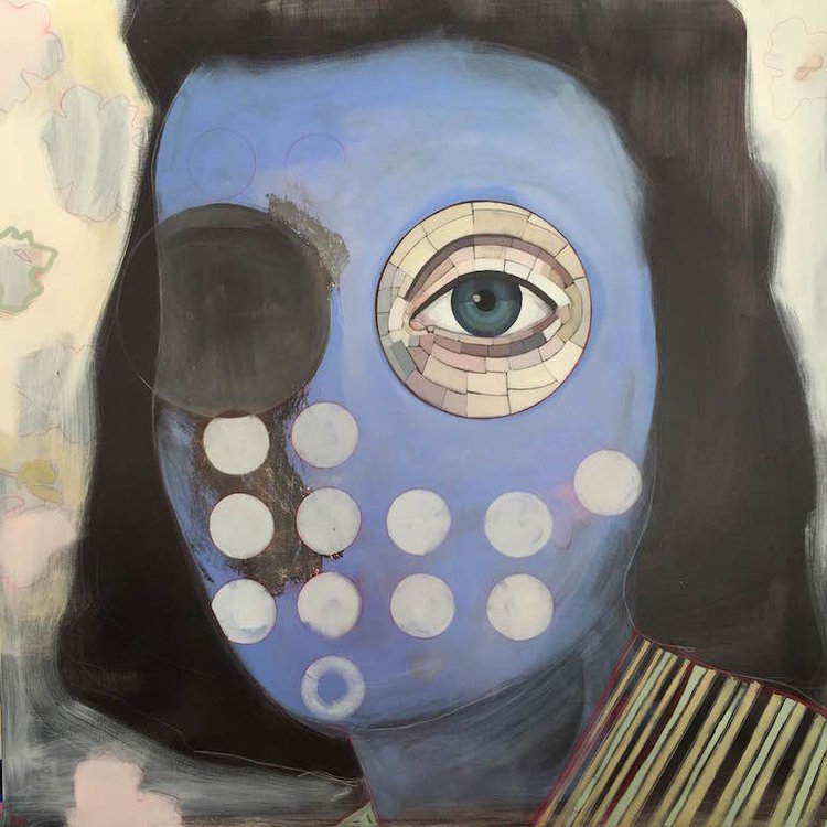 Borrowed Eyes , oil, acrylic and colored pencil on canvas, 48" x 48", $2,400