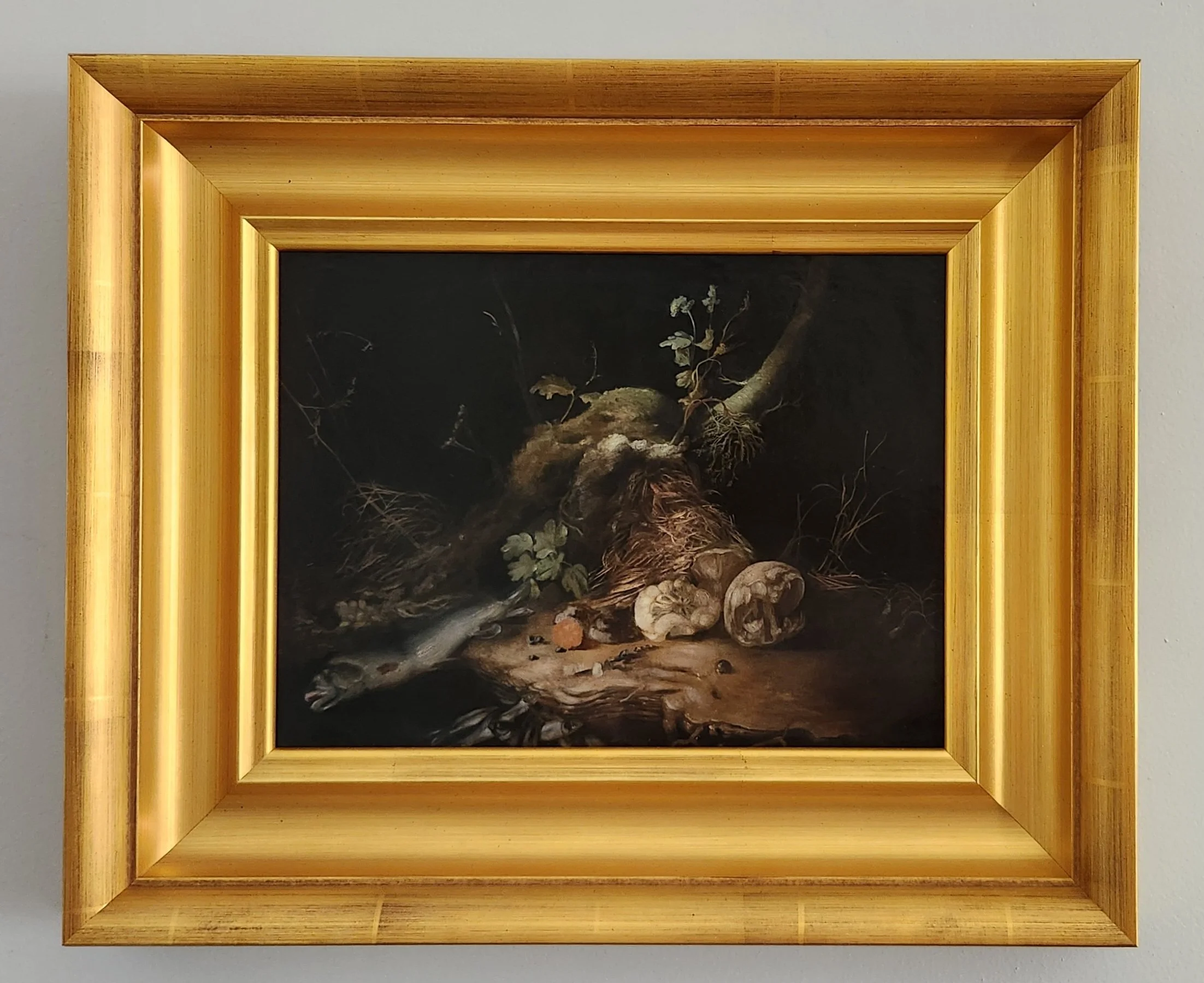 Night Table with Mushrooms and Fish_framed_14.5x17.5x2.jpg