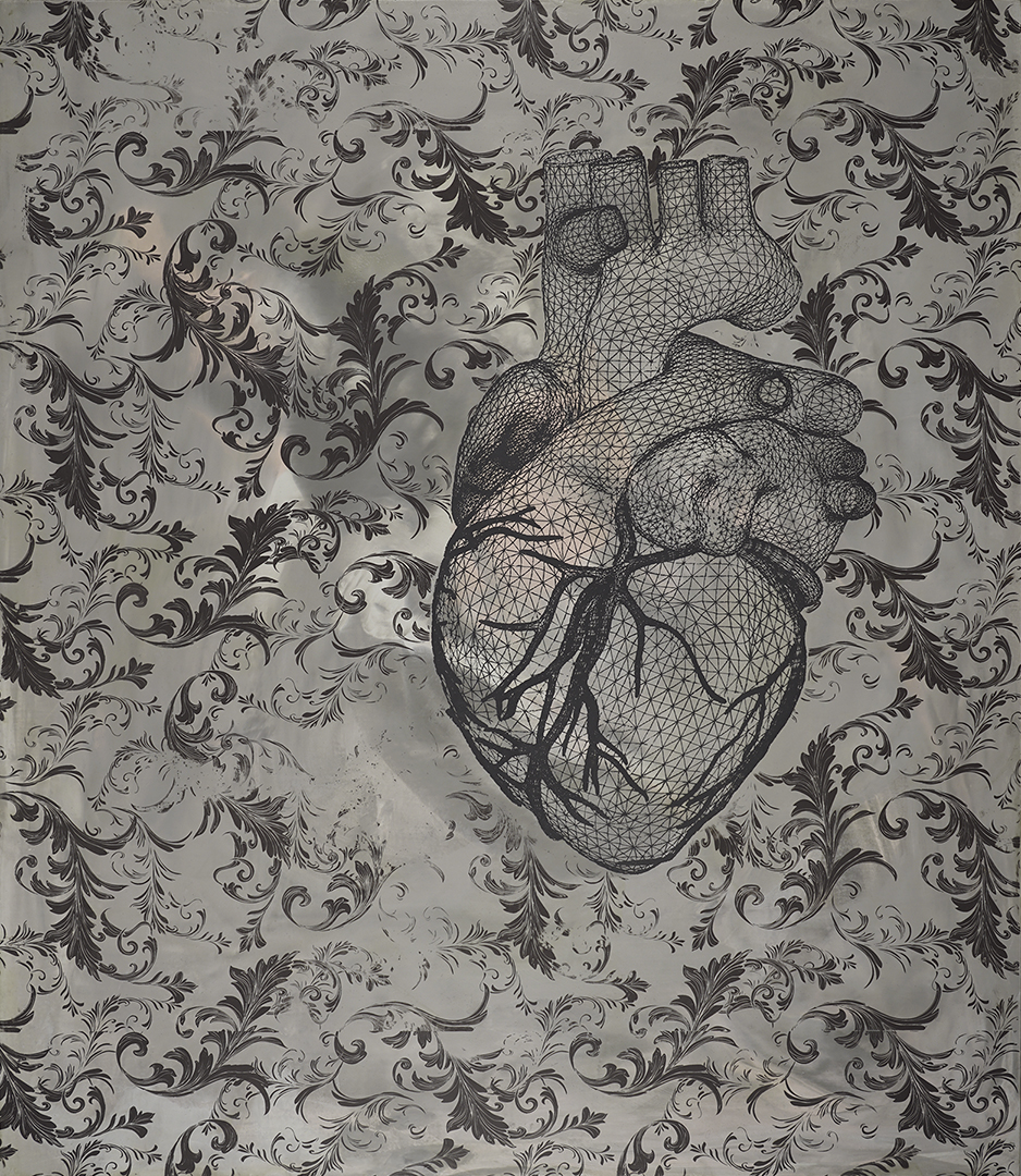 Unsullied , screen printed oil and wax on linen over panel, 38" x 33", $3,800