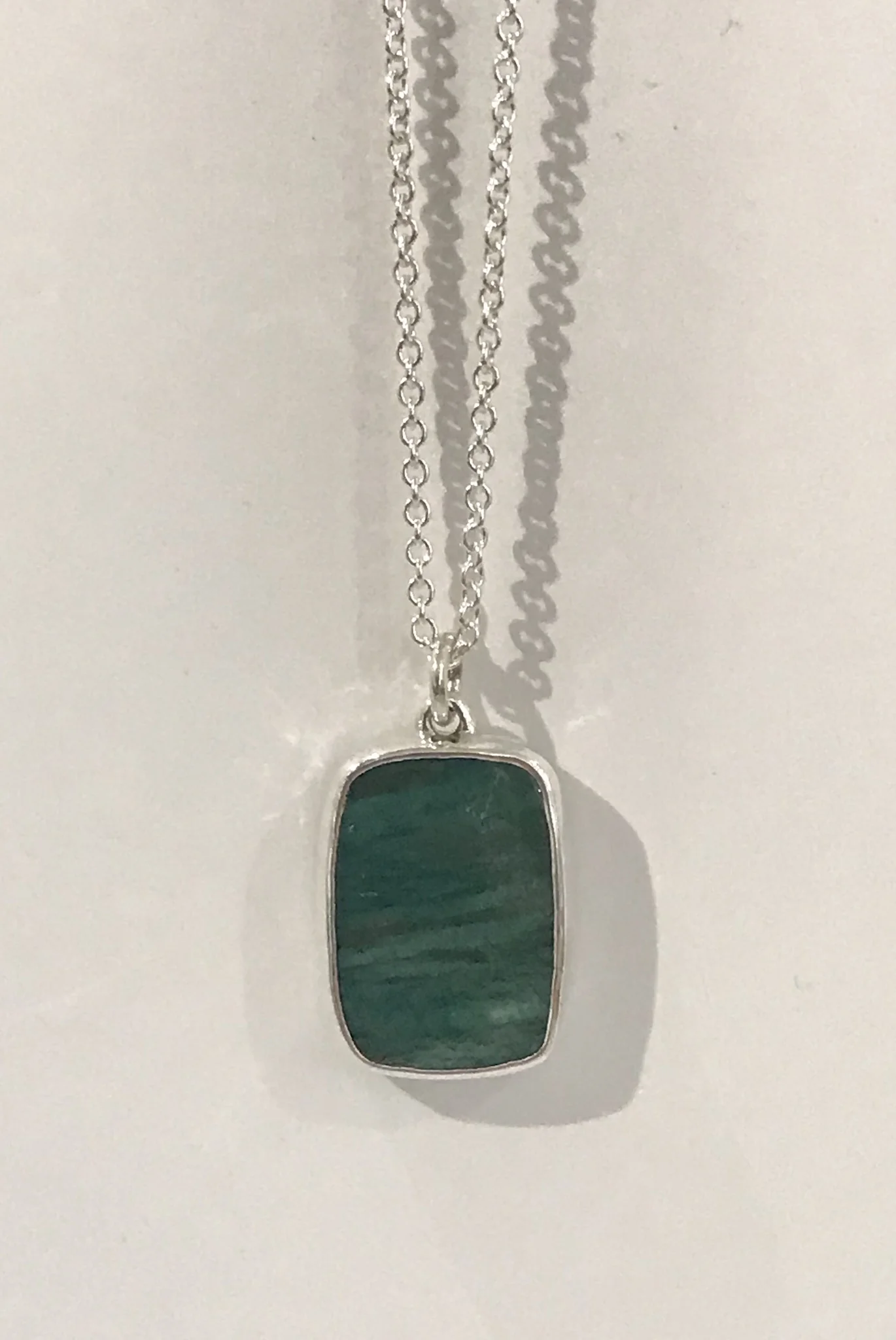 Amazonite pendant set in sterling silver with 18" sterling silver cable chain, $120