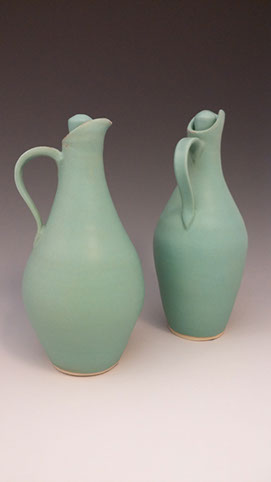 Matte green cruet, hand-thrown stoneware, 8" x 3", $68