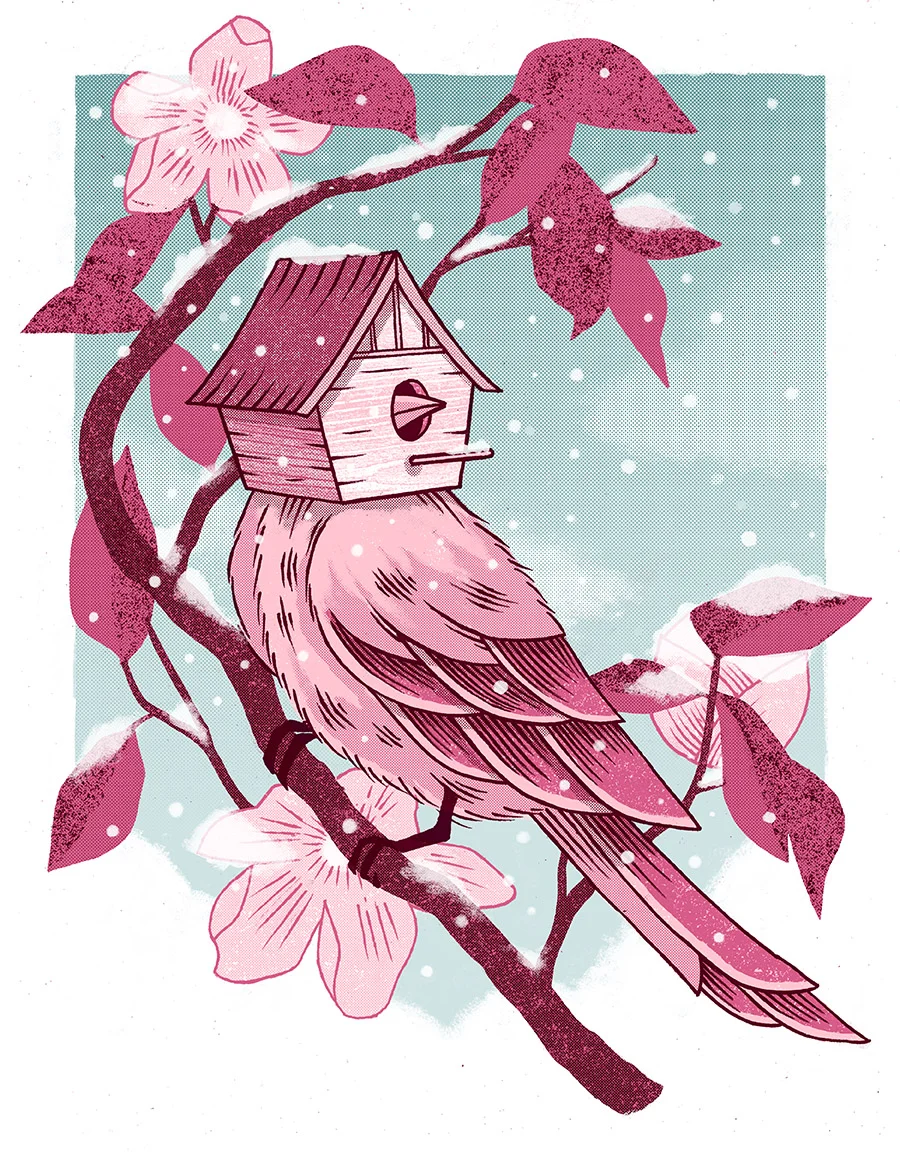 Birdhouse , silkscreen on paper, 19" x 16" framed, $175, available unframed, $75