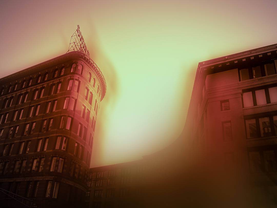 Melcher Street with Nickel Yellow and Rose Madder 6:07 pm , digital photograph on plexiglass, 16" x 21", $800