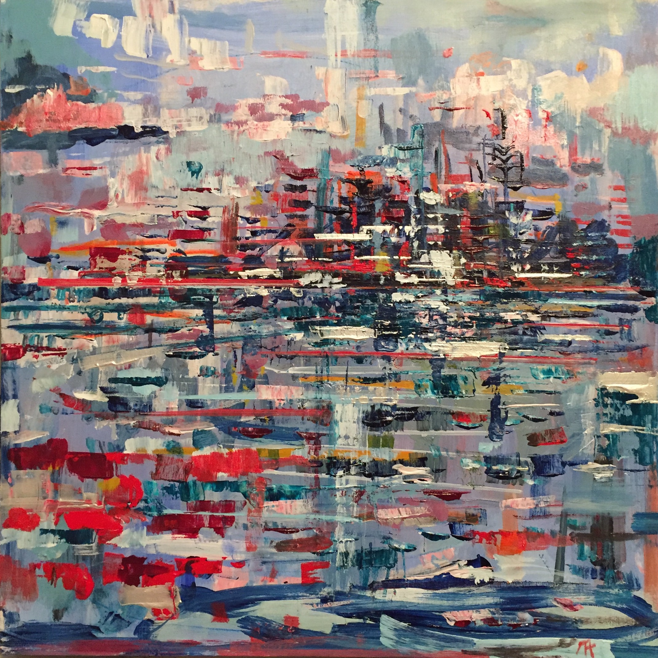 Night's Landing , acrylic on panel, 12" x 12", $475
