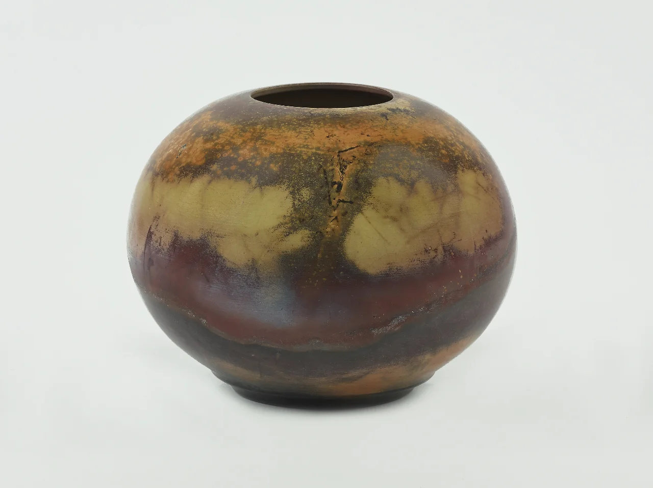 Saggar-fired vessel, 6" x 6 1/2", sold