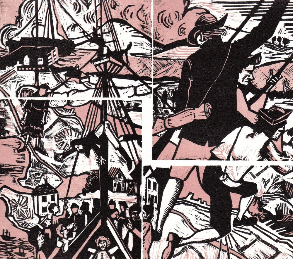 American Rebels (Pink) , woodcut print, 10 3/4" x 10 3/4" framed, sold