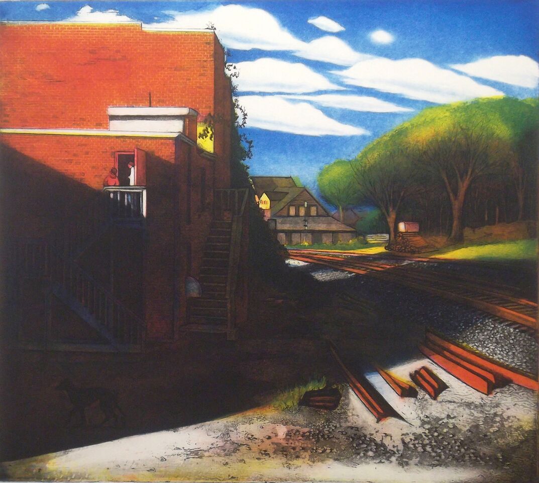 Tracks , multi-plate color etching, 21 1/4" x 23" paper size, $700
