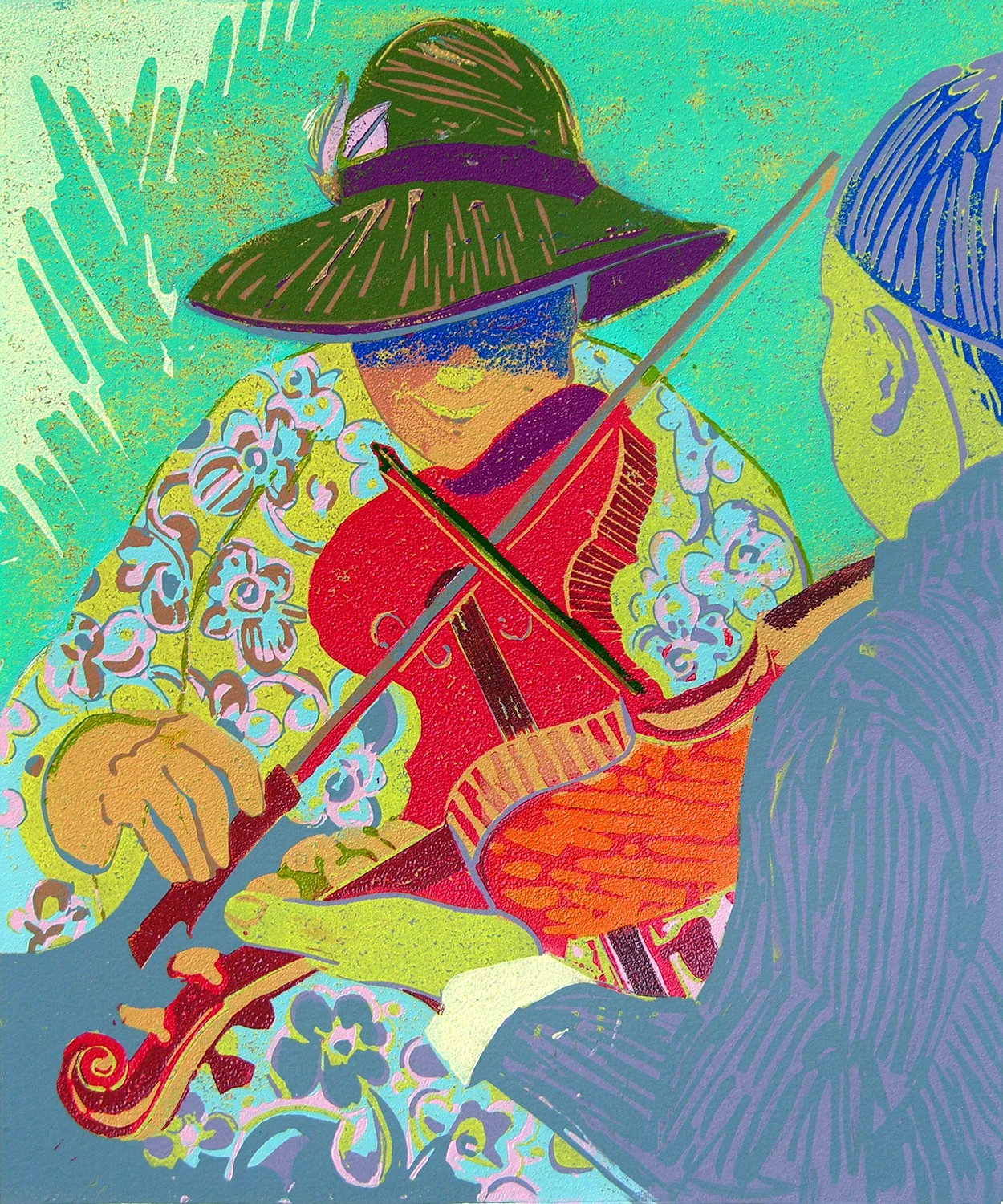 Old Time Red (3/14) , reduction linoleum print on paper, 12" x 10" image size, $500