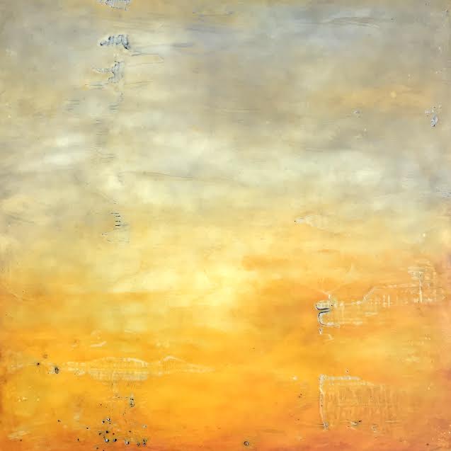   Linda Cordner ,&nbsp; Sunrise , encaustic and oil on panel, 13" x 13" framed, $550 