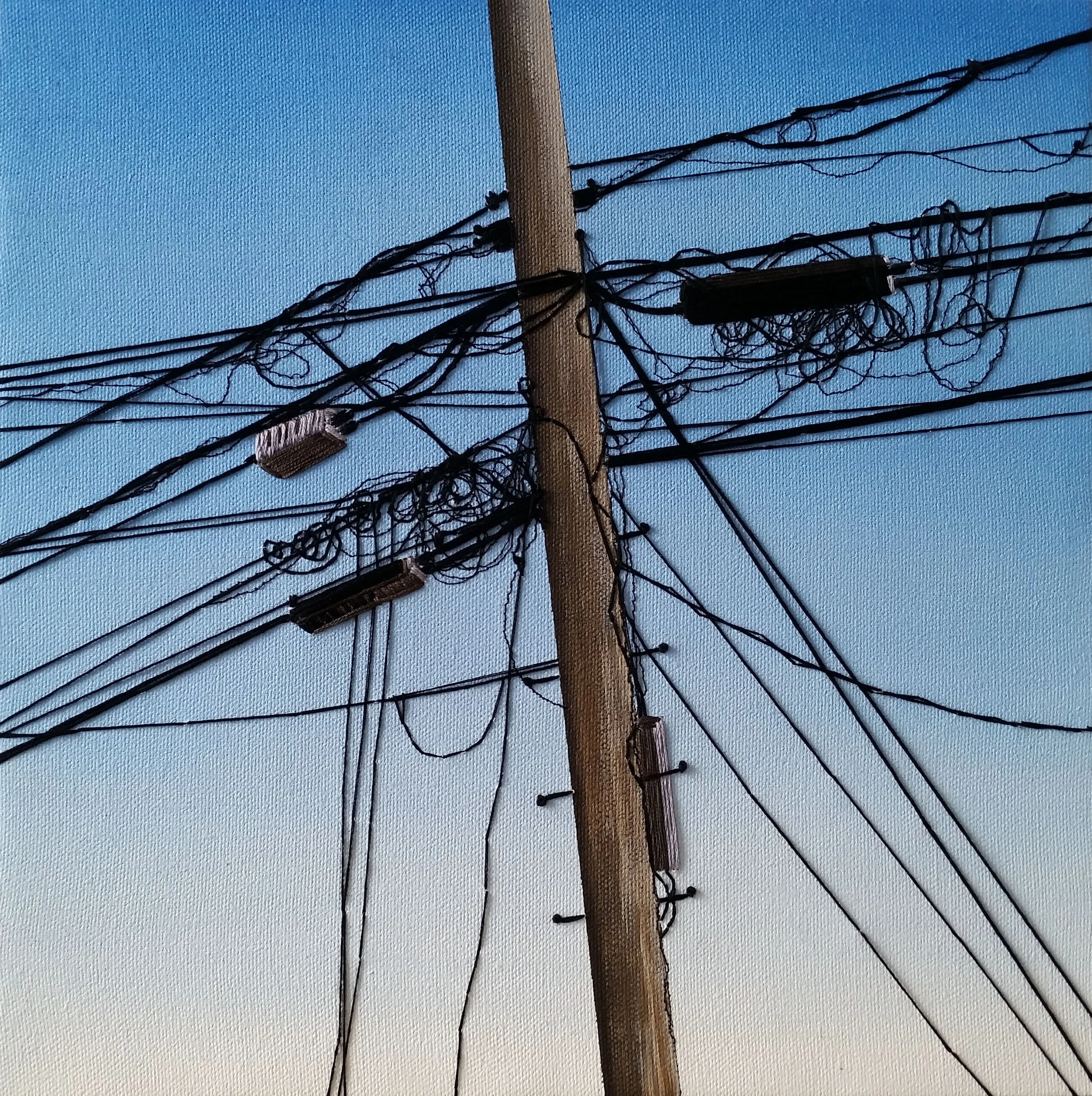 Well Grounded , acrylic, thread and embroidery floss on canvas, 12" x 12", sold