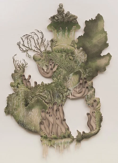 Infestation of Hanging Garden , collaboration with Nicole Duennebier , acrylic and ink on paper, 60" x 40" framed, $3,500