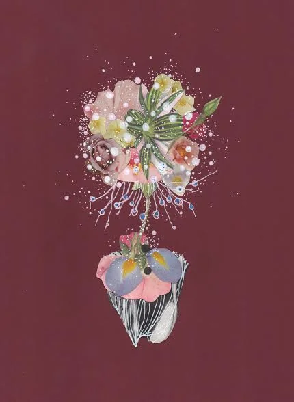 Unique Flowering Sea Beacon , pen, ink, pencil, and collage on paper, 11" x 8 1/2", sold