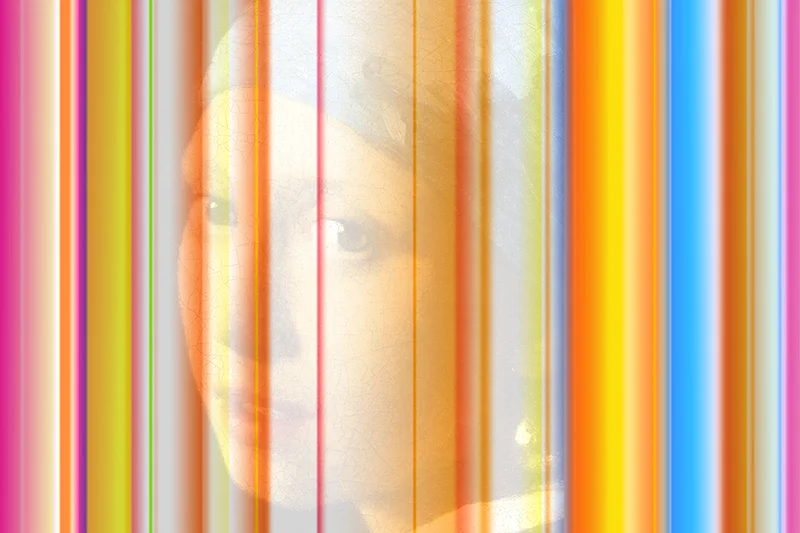 Voile: Pearl Earring , digital photograph, also available as sublimated digital print on aluminum with black float frame in various sizes