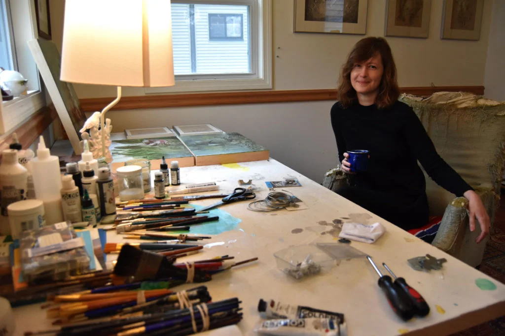Nicole Duennebier in her studio in Malden, May 12, 2018. (Greg Cook)