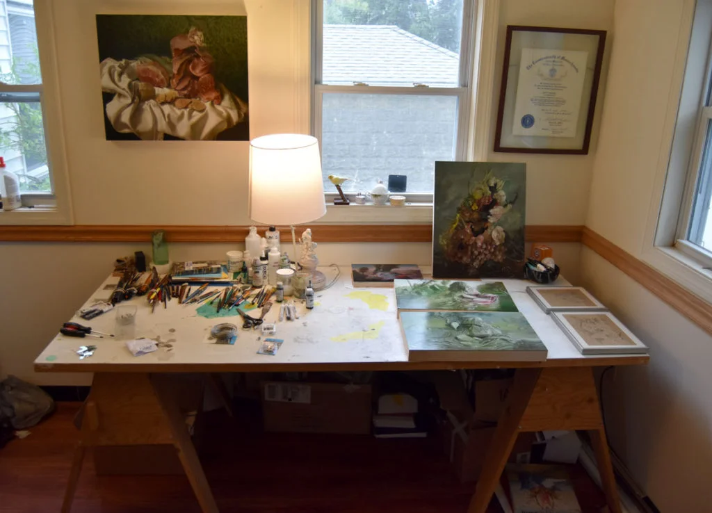 Nicole Duennebier’s studio in Malden, May 12, 2018. (Greg Cook)