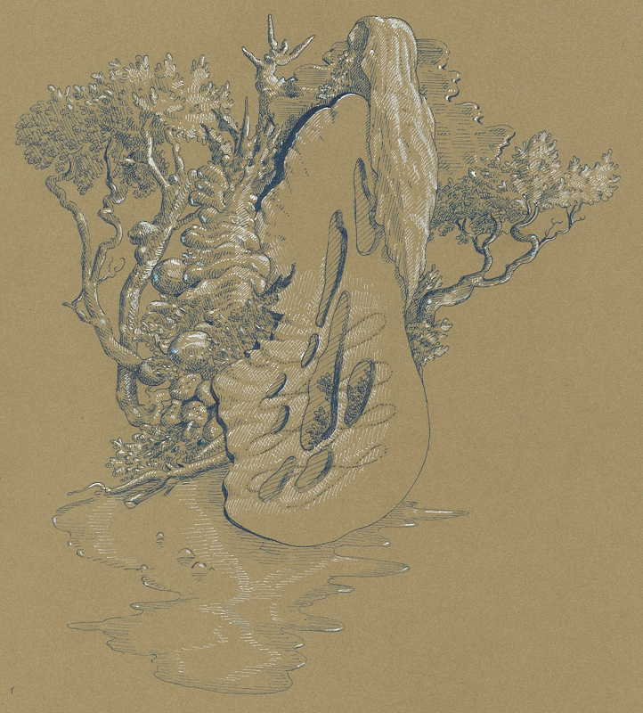 Corroded Cartouche , ink on paper, 10” x 9 1/4” framed, sold