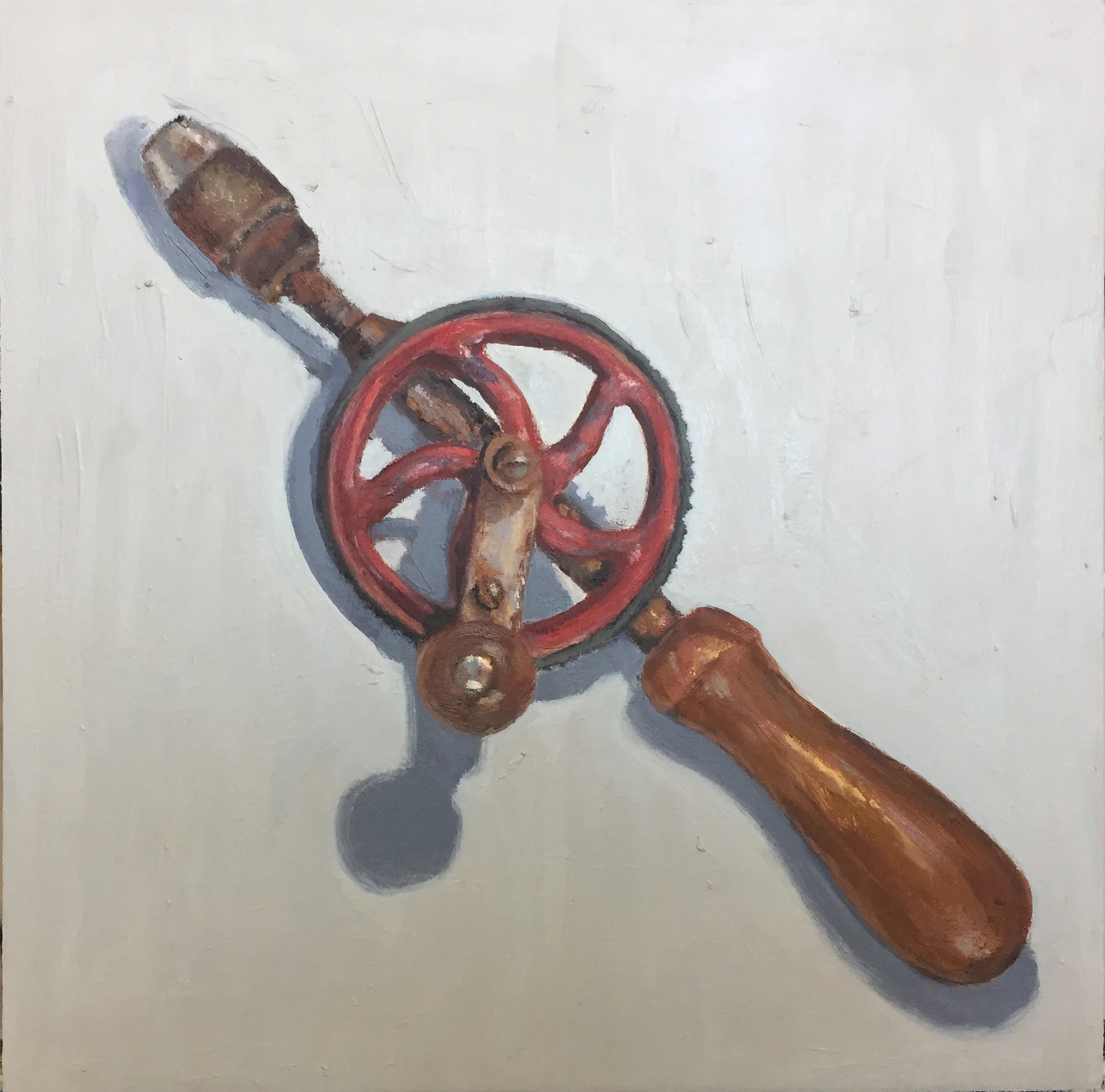 Mohawk Hand Drill , oil on panel, 10" x 10"