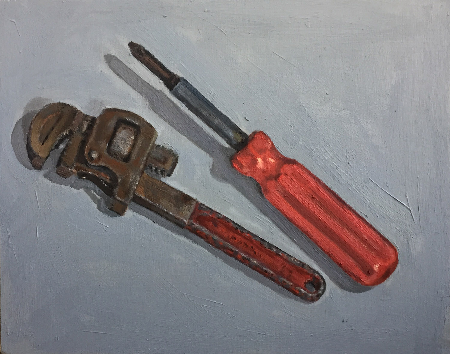 Two Old Red Tools , oil on panel, 9” x 11” framed, sold