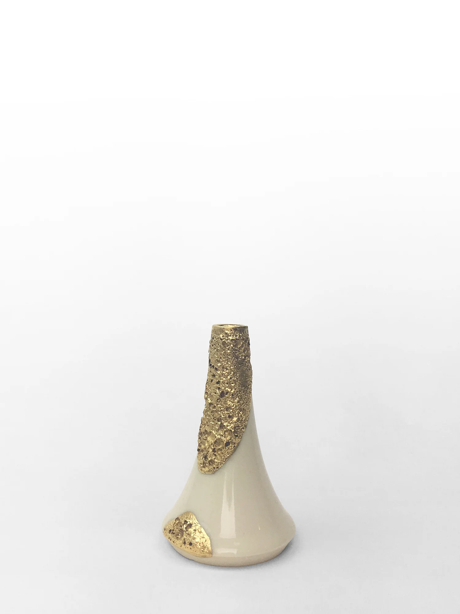 Small volcano vase, hand-thrown porcelain with gold luster froth, 4” x 2 1/2”, $140