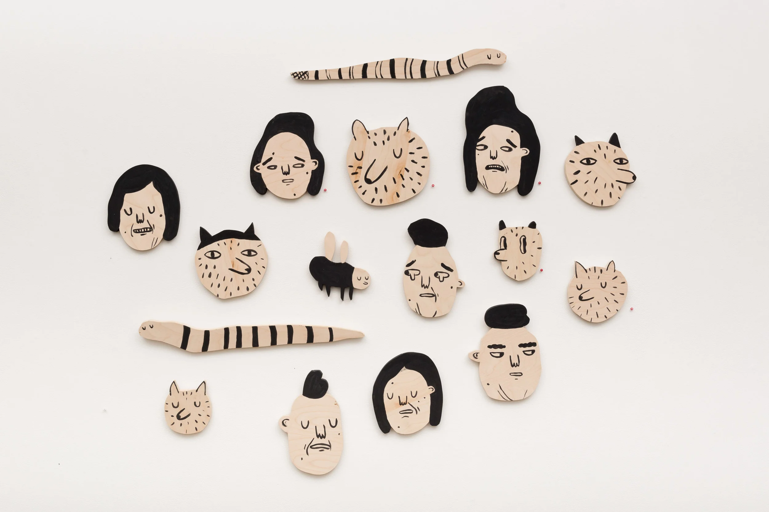 Even the Bugs and Animals are Sad , milk paint on wood, various sizes, $75 each, $950 for set of 14
