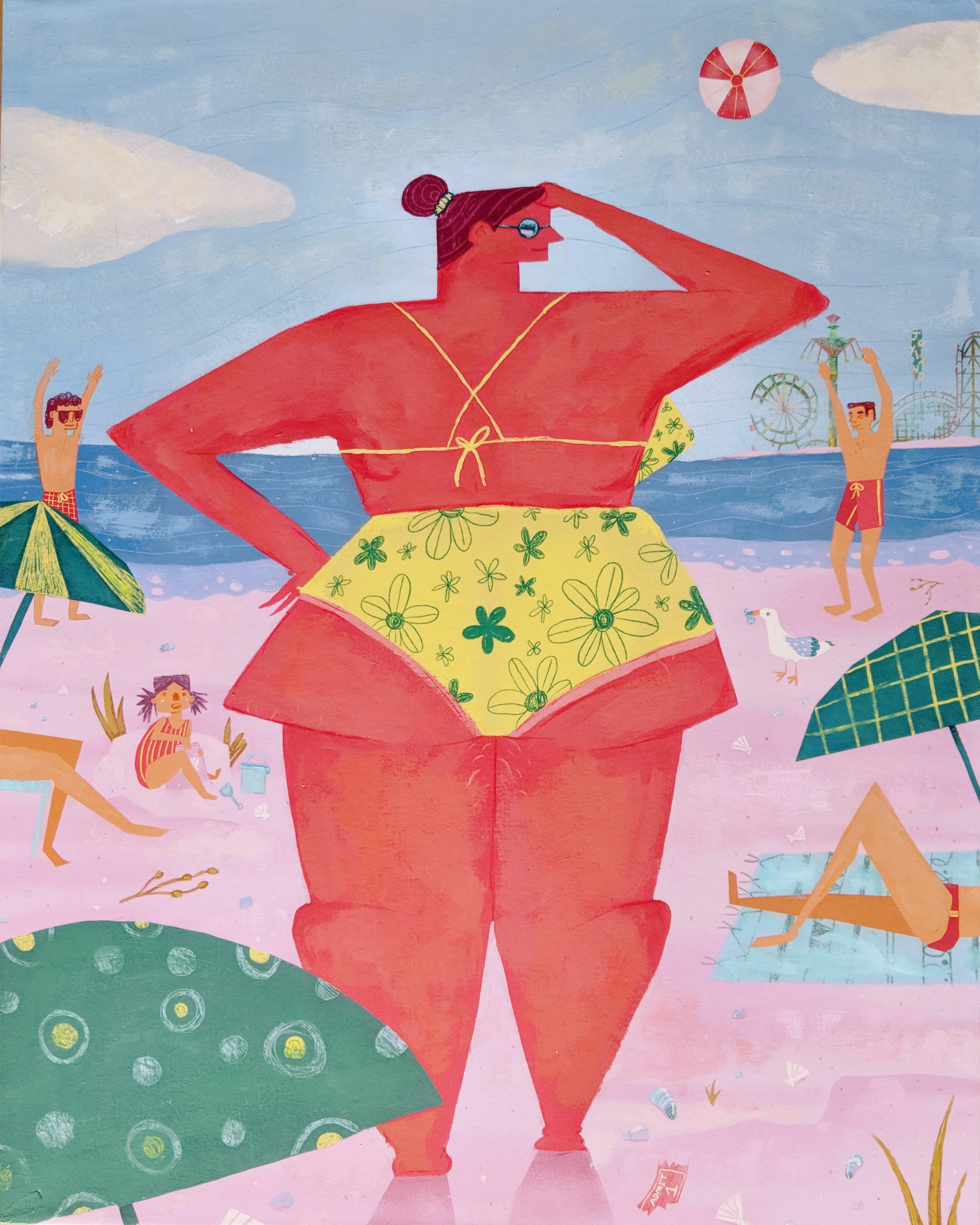 Beach Junk , acrylic and colored pencil on archival inkjet print, mounted on wood, 20” x 16”, $750