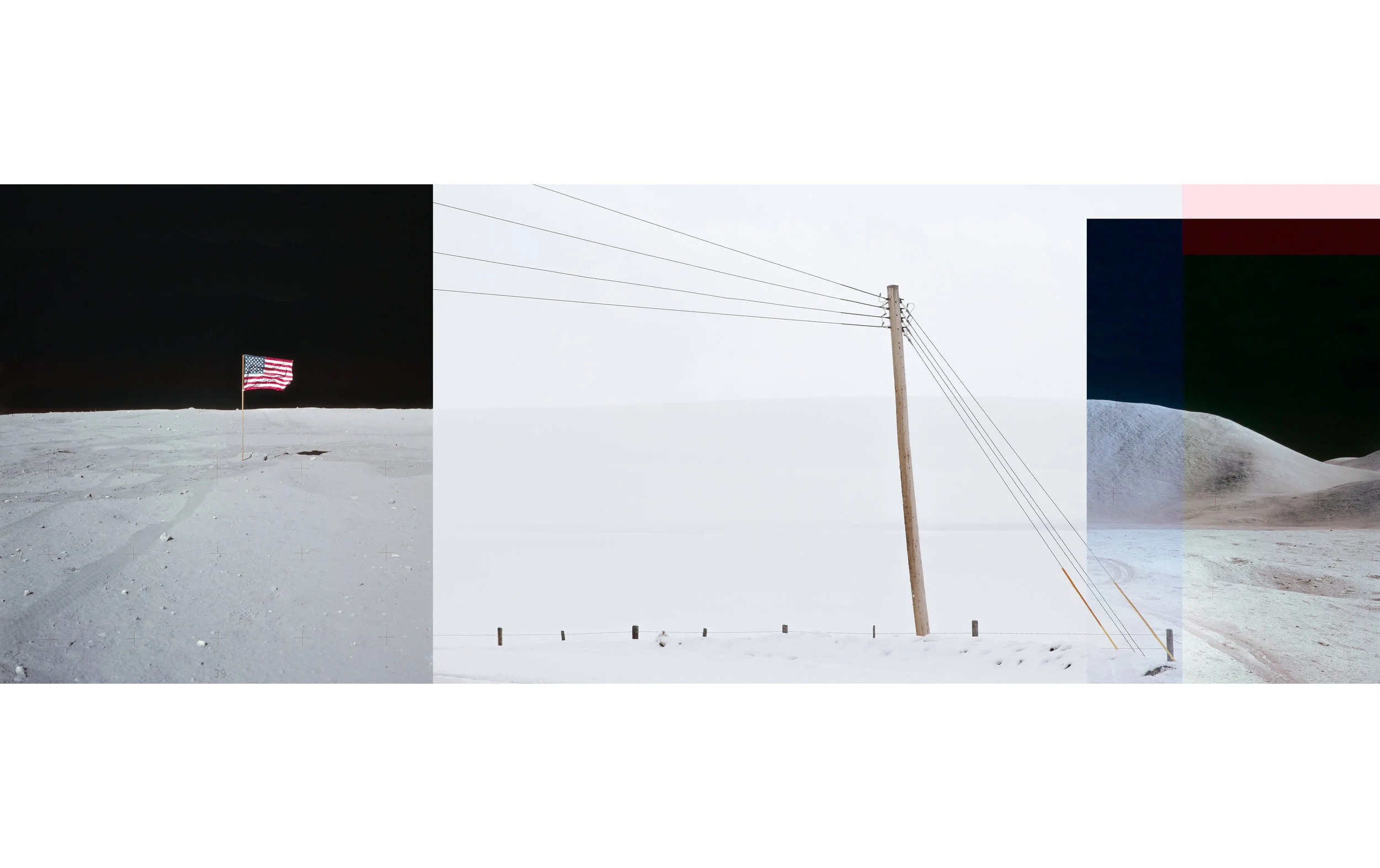 To Hunt a Moon: Flag with Power Pole and Mount Hadley ,   digital photograph on plexiglass, 14" x 39", sold