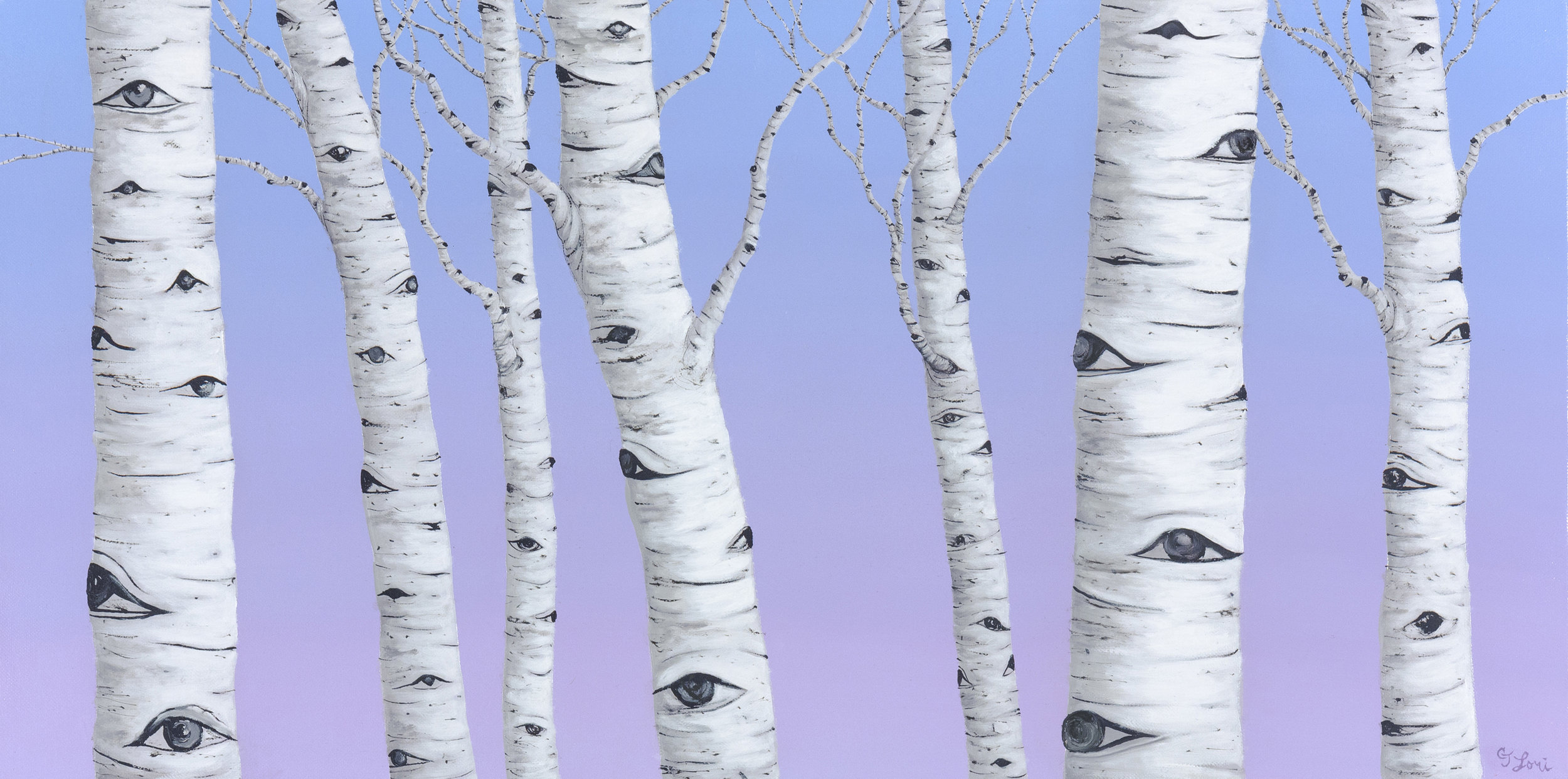 Birch Spies , oil on linen, 15” x 30”, $2,800