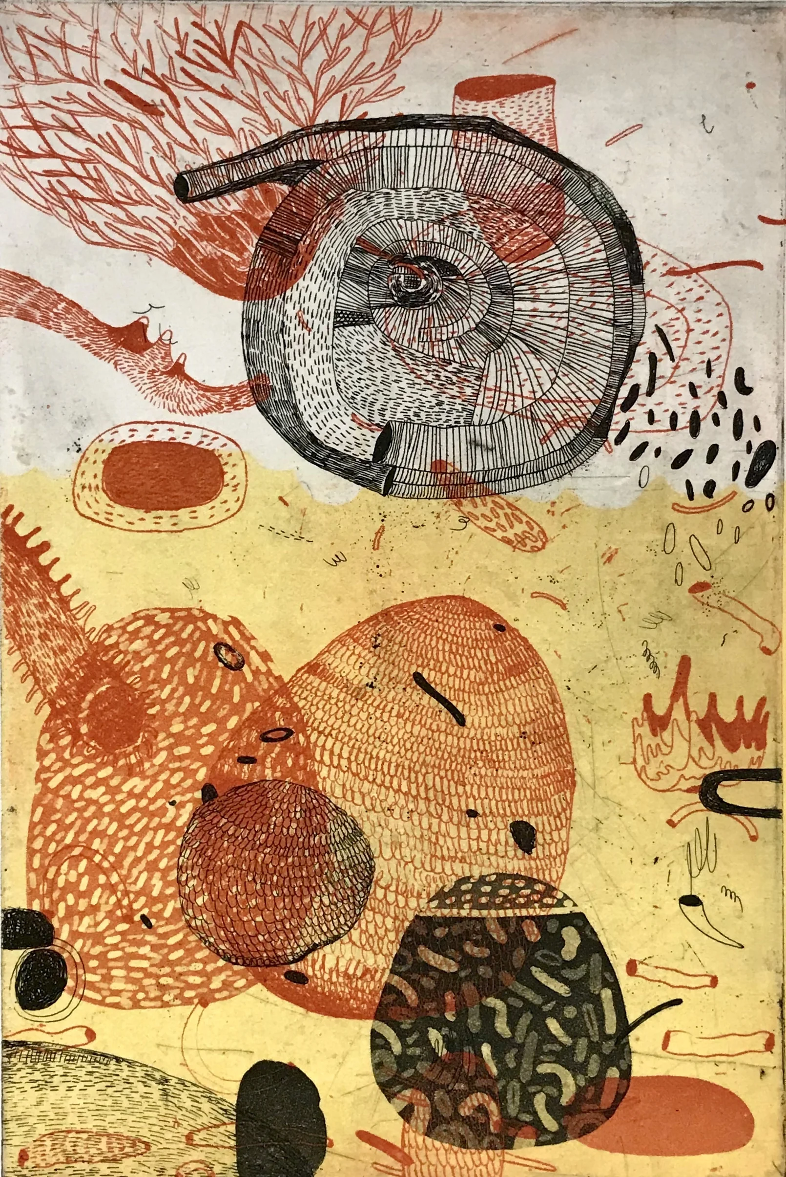 Seeds (Red/Black) (A/P 1/4) , 2-plate etching, aquatint, monotype, 17" x 13" framed, $275