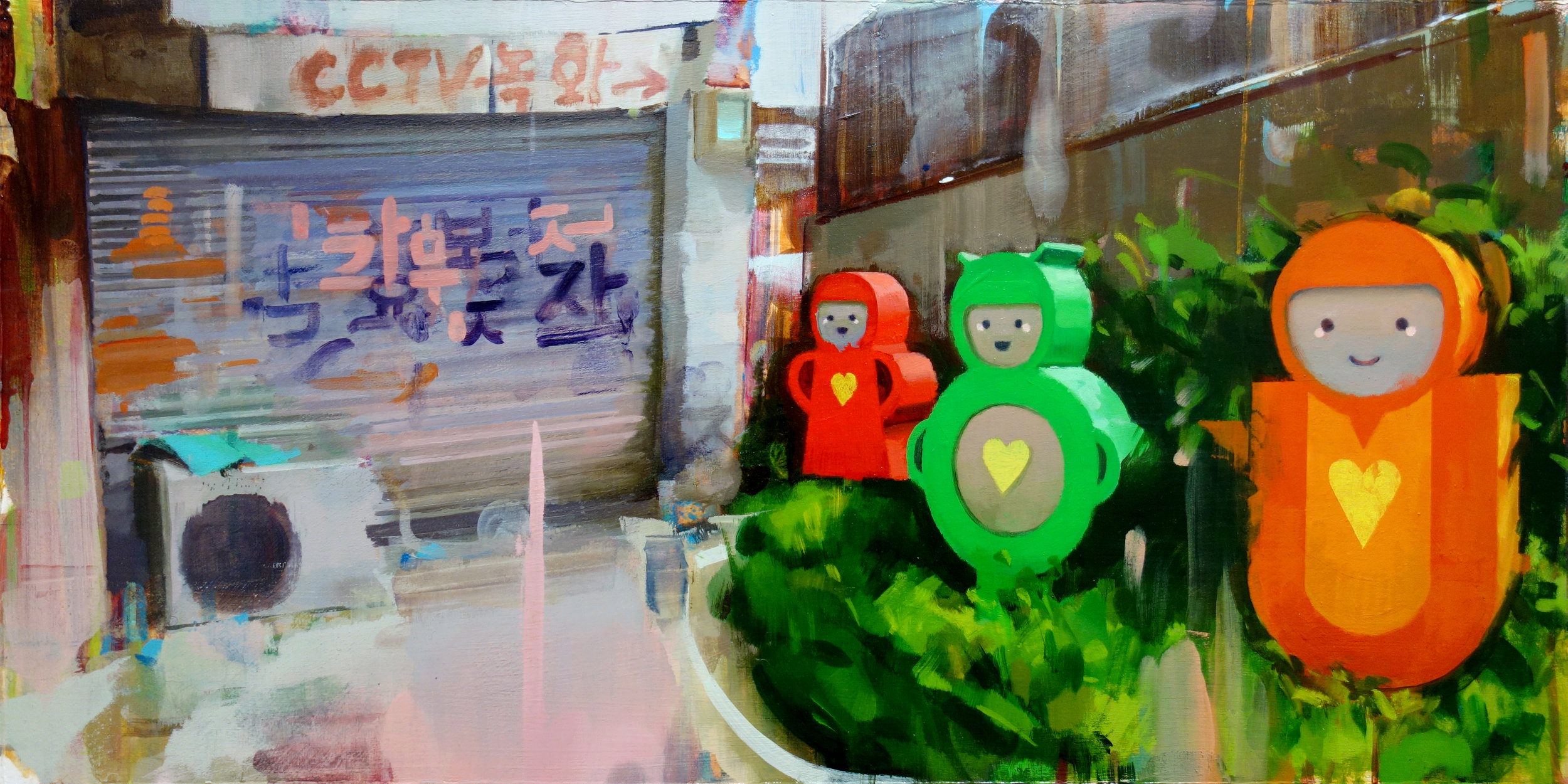 Soft Power , oil and acrylic on panel, 13" x 25" framed, $1,250