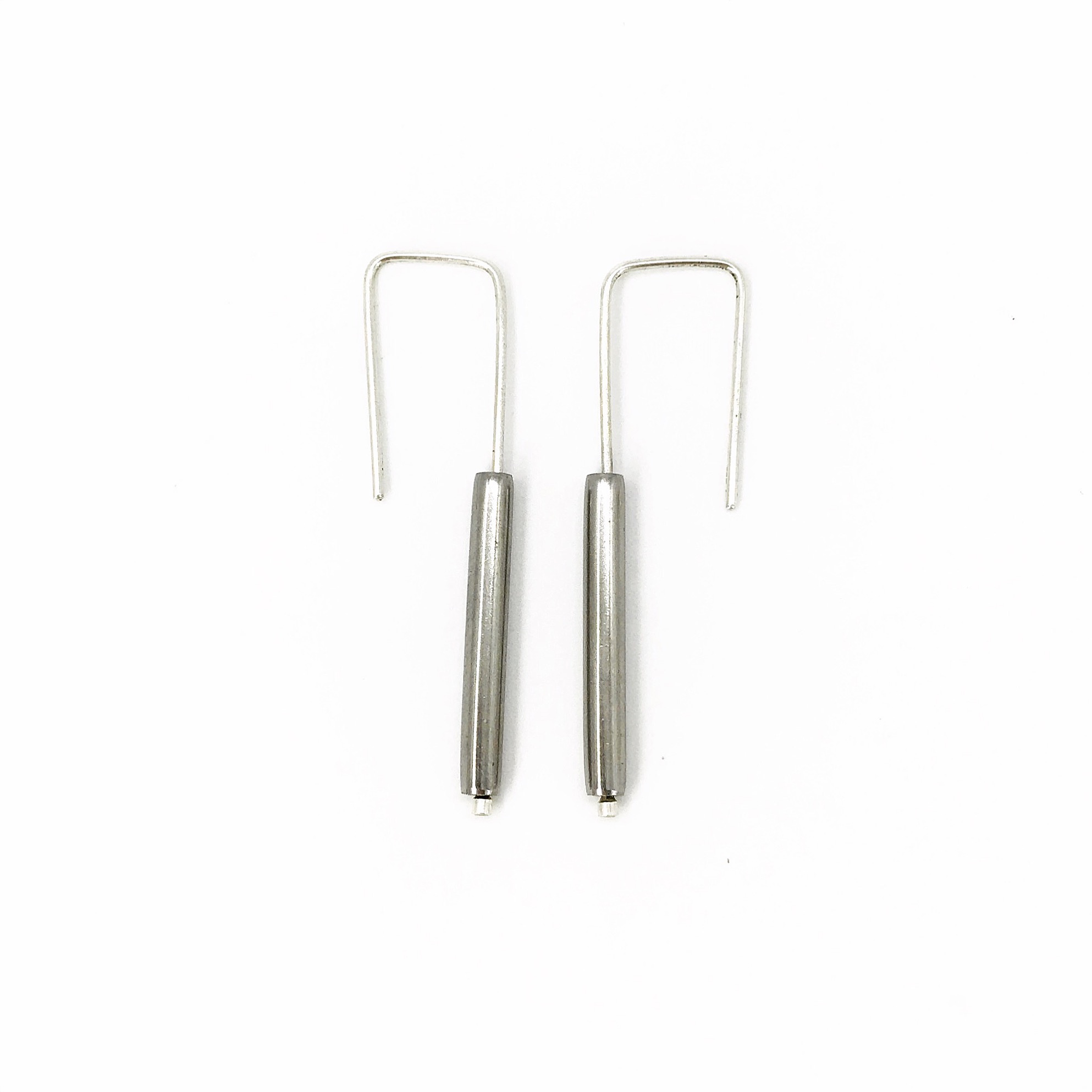 Line earrings, silver post with stainless steel tube, $55