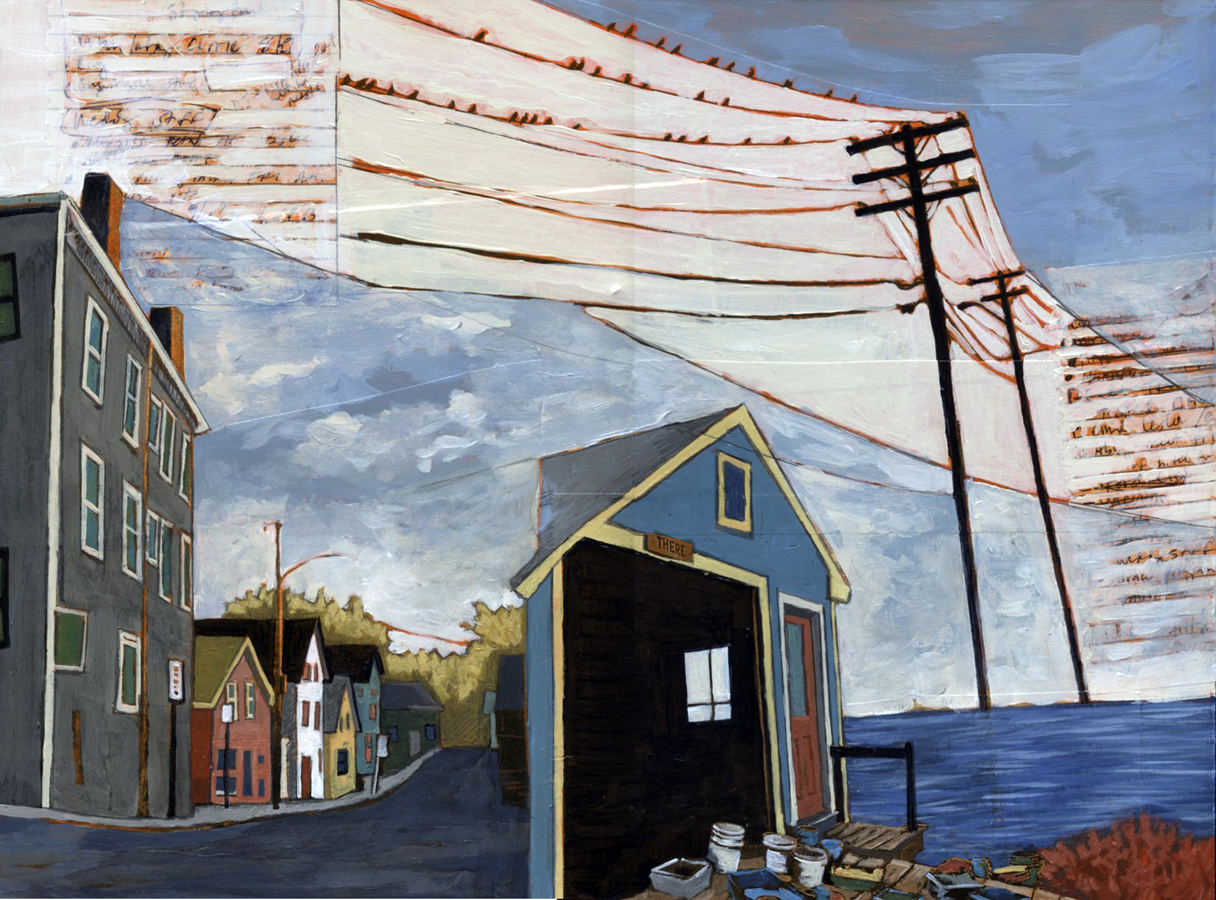 Fifteen Years of Seacoast Neighborhoods #7 (Beverly to Star Island) , acrylic and graphite over collage on panel, 12" x 16", sold