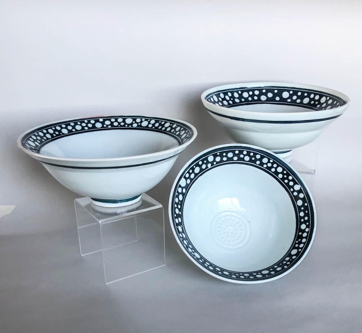 Medium sgrafitto bowls, hand carved slip design on wheel thrown porcelain, $42 each