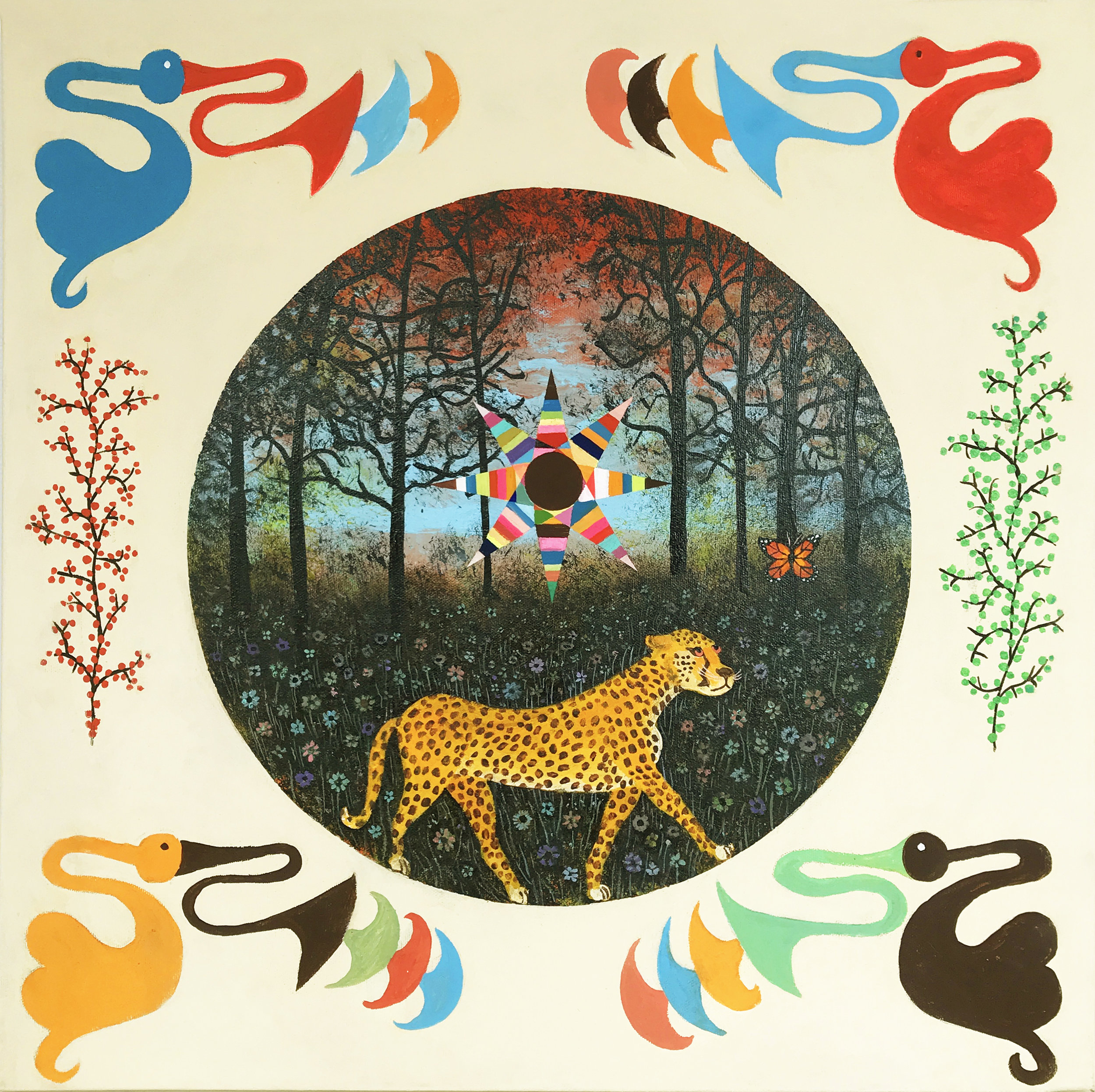 Cheetah Poem , acrylic on canvas, 19 3/4" x 19 3/4", $1,500