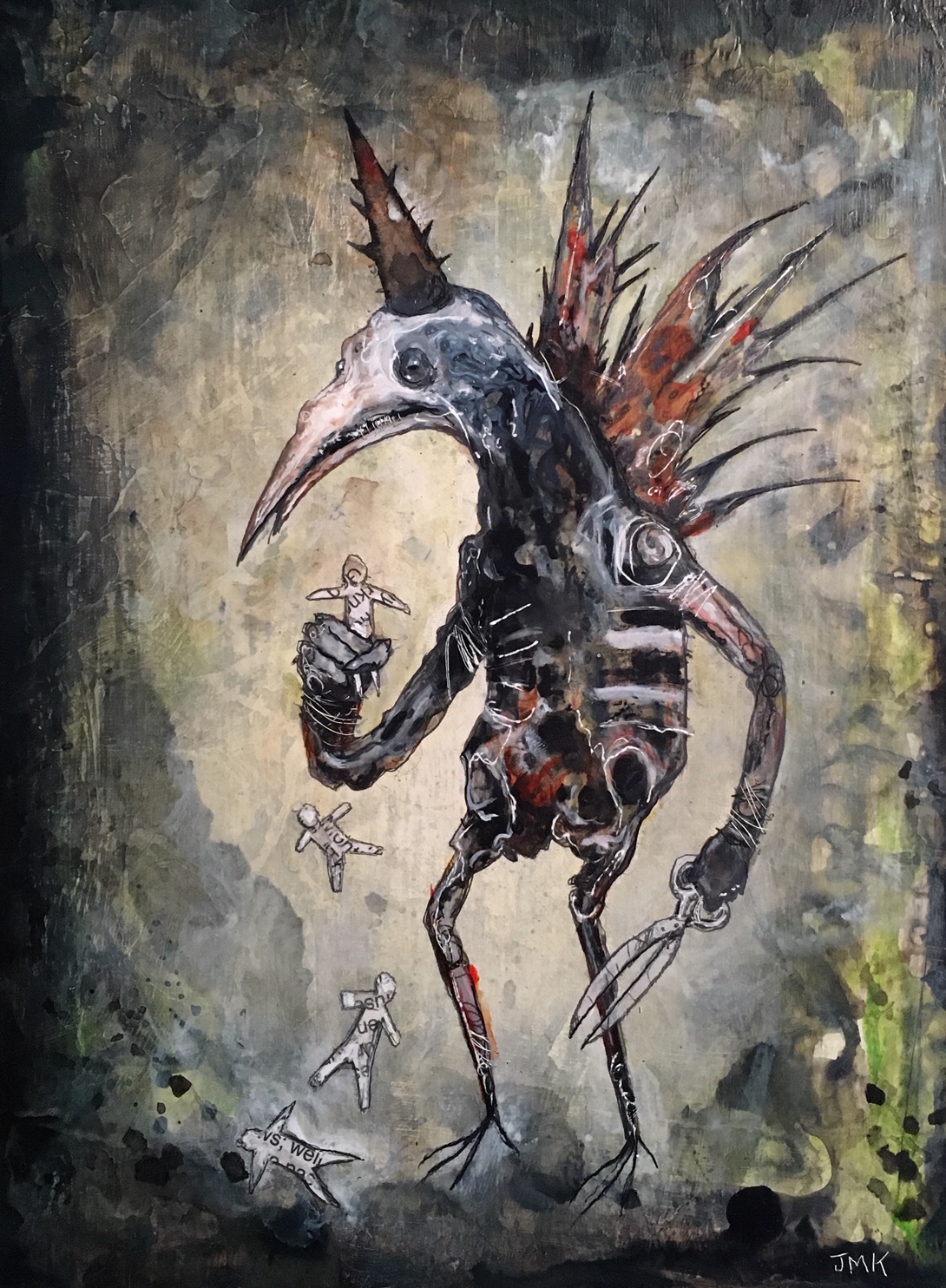 This Kindgom is not mankind’s plaything , acrylic, ink, pencil and collage on wood, 8" x 6", $325