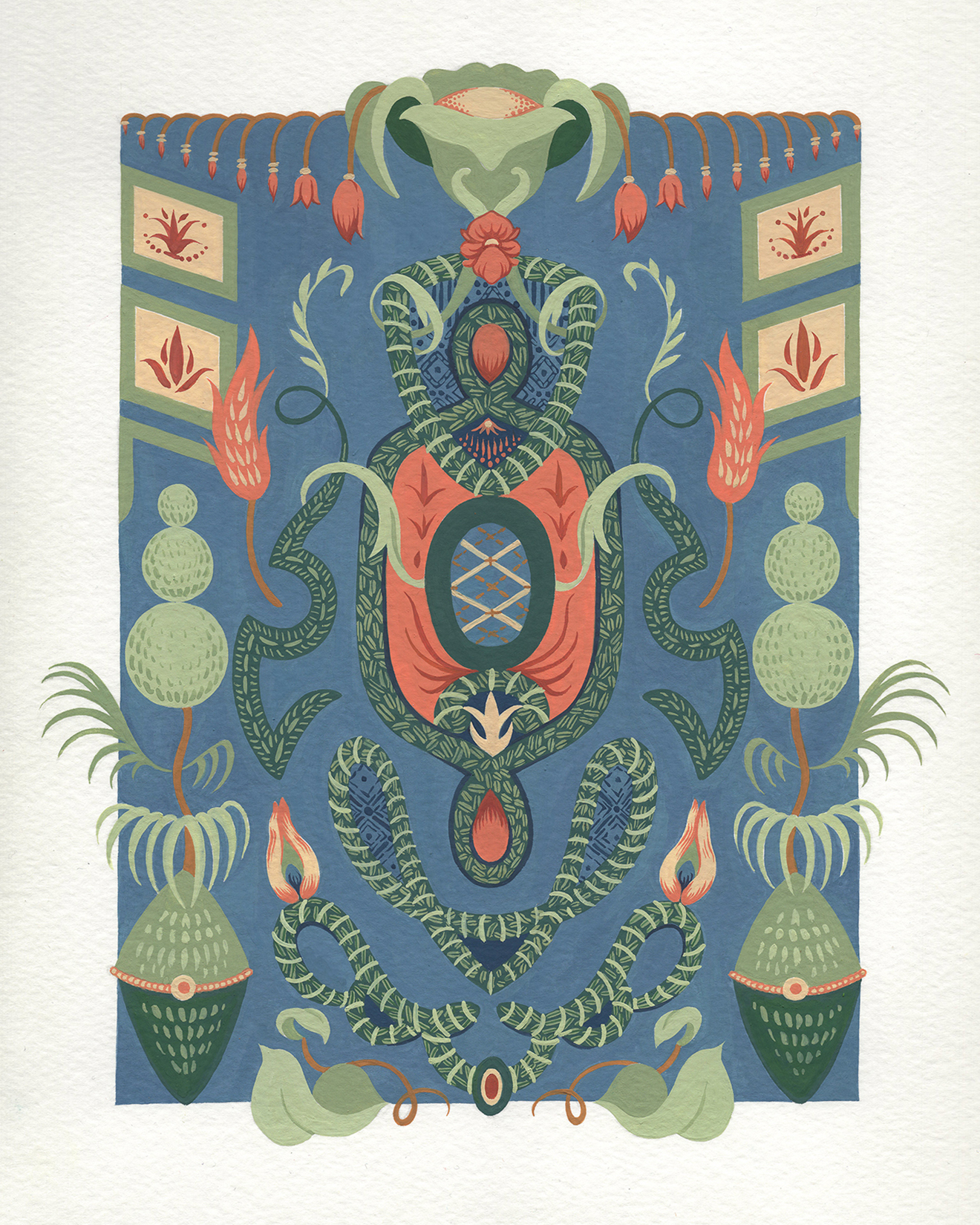 Blue Dream Scheme Garden , gouache on paper, 15" x 11 3/4" framed, $600