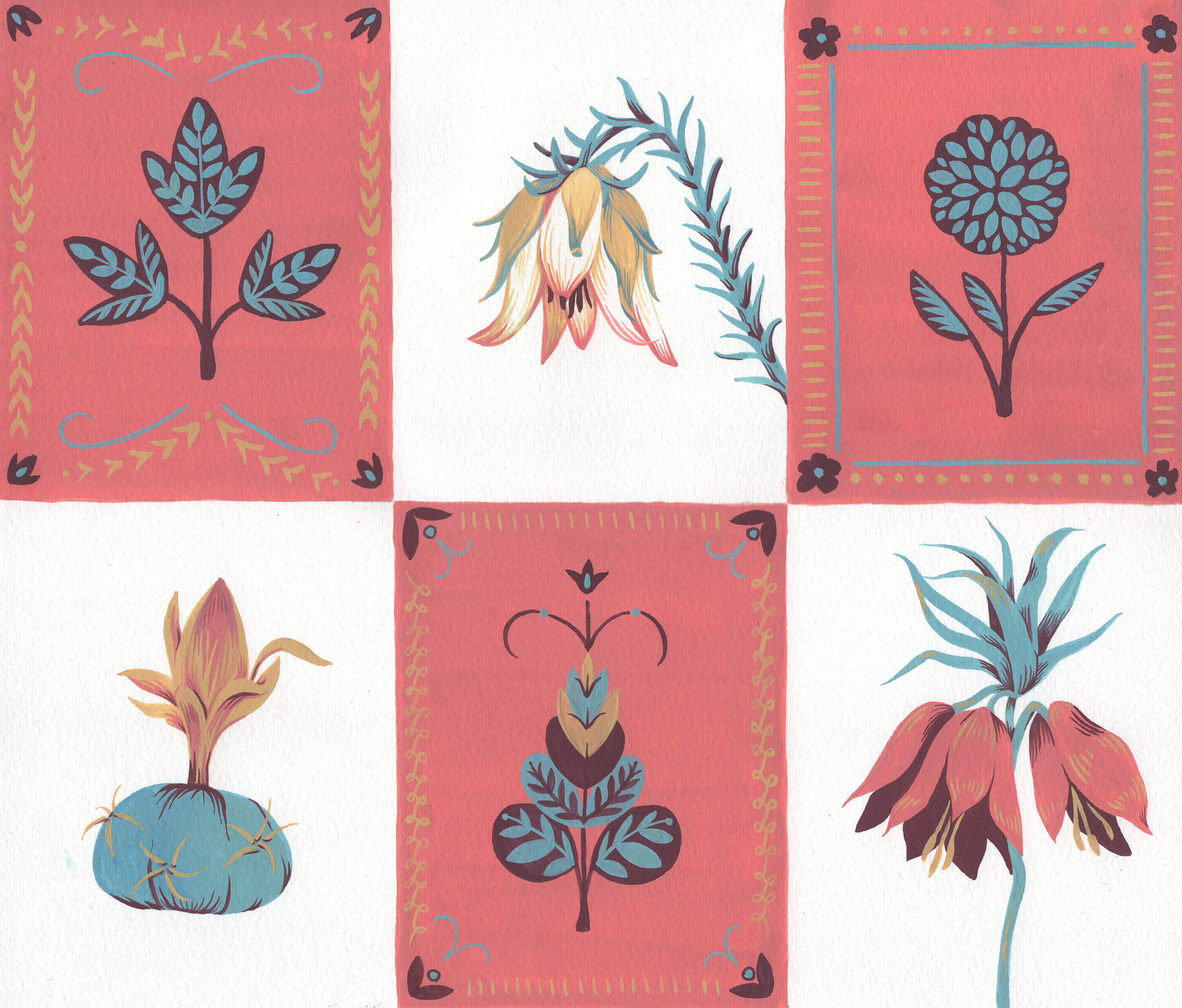Botanical Quilt , gouache on paper, 9" x 11", $475