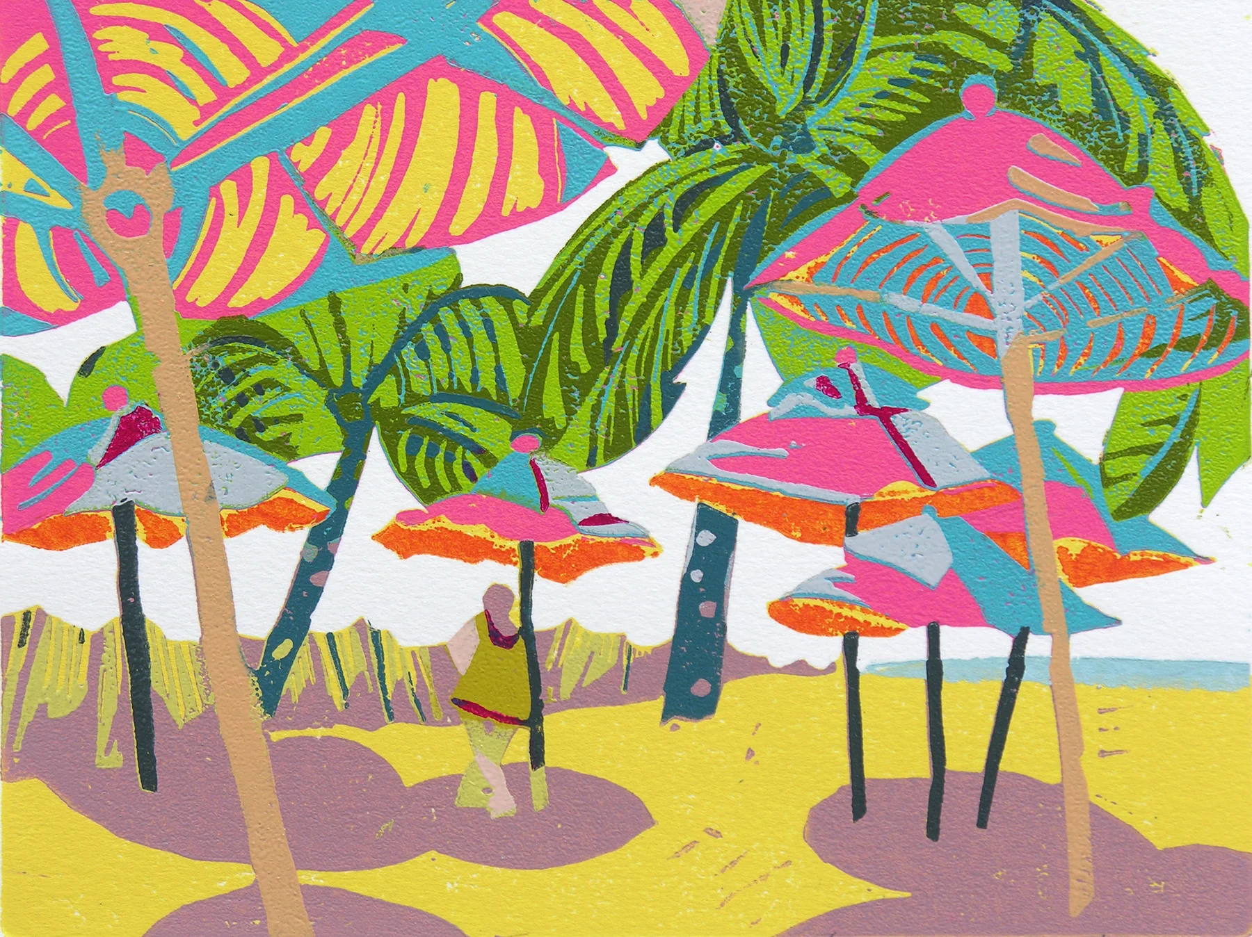 Beachy Cool (2/13) , reduction linoleum print on paper, 6” x 8” image size, $325