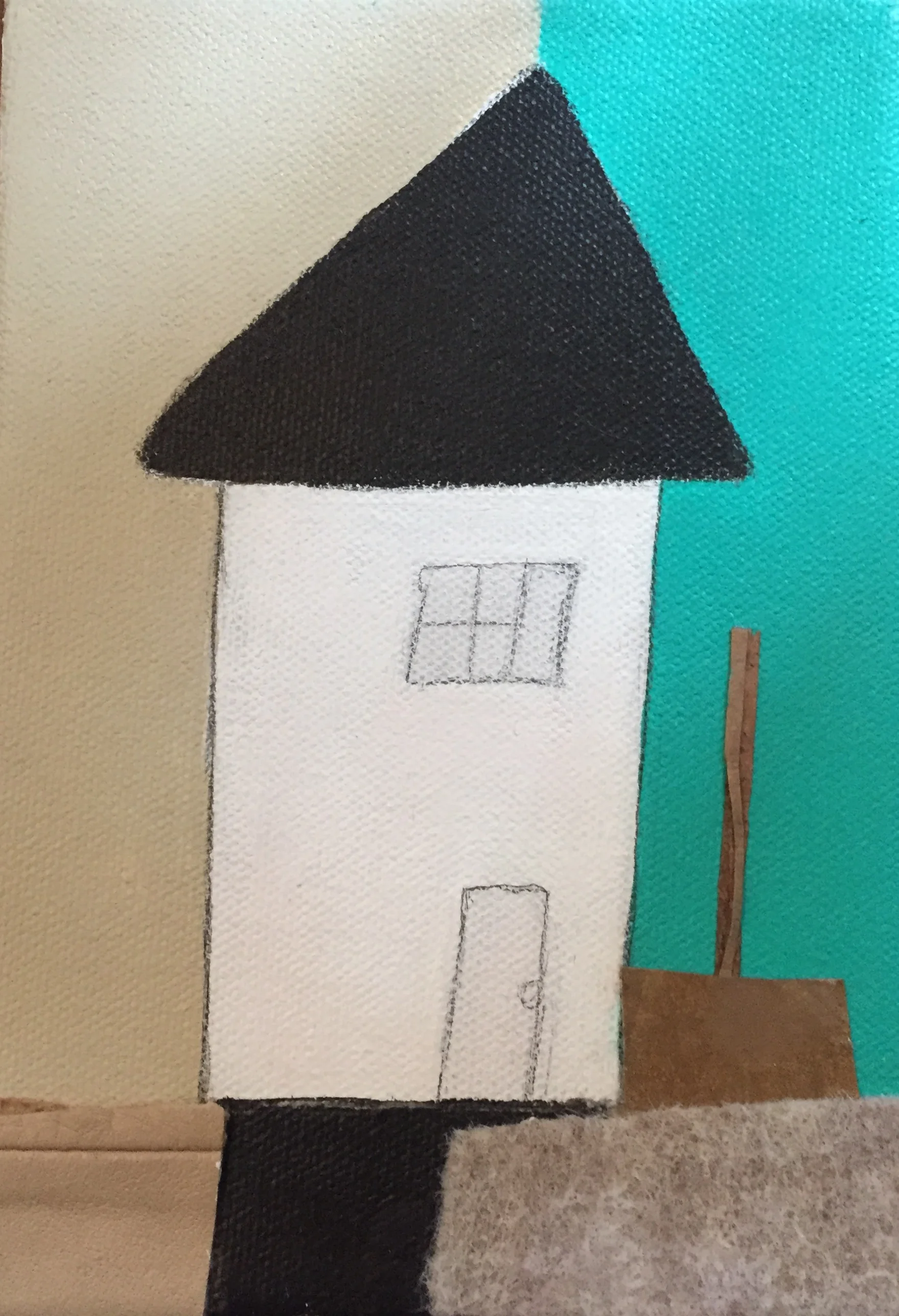 Vicinity #8 , oil, acrylic, pencil, pastel, paper, tape, leather, felt, tar, shellac on canvas, 7" x 5", $275