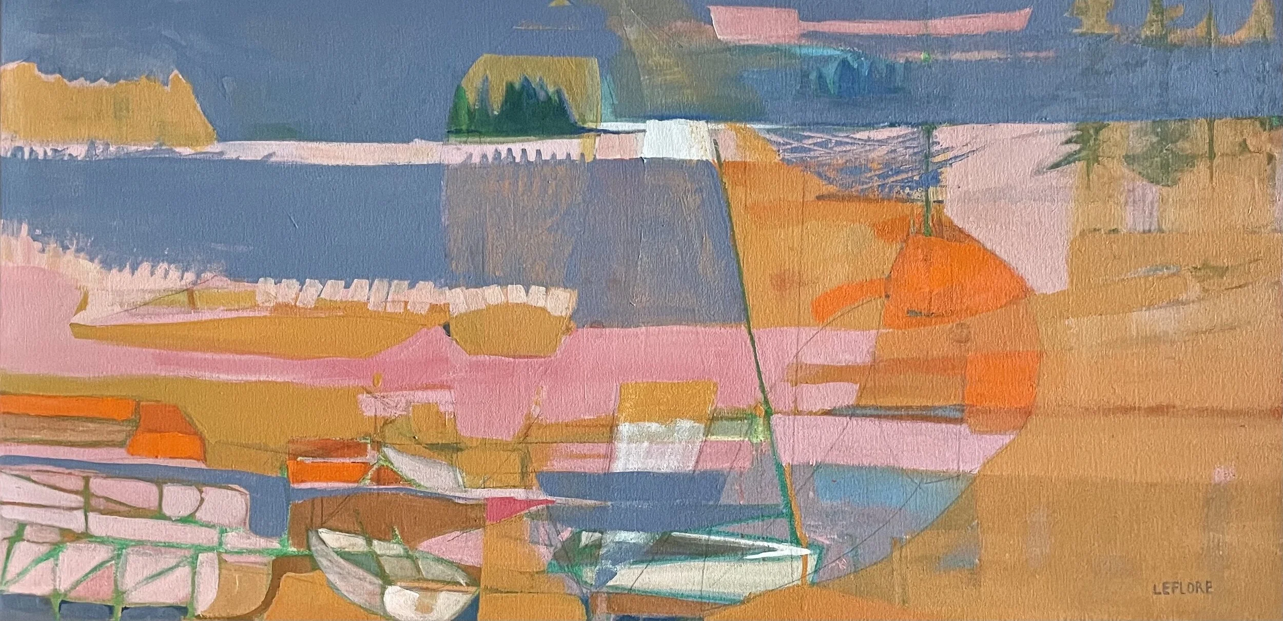   Burnt Cove , acrylic and pastel on canvas, 19 1/2" x 37 1/2" framed, $1,400 