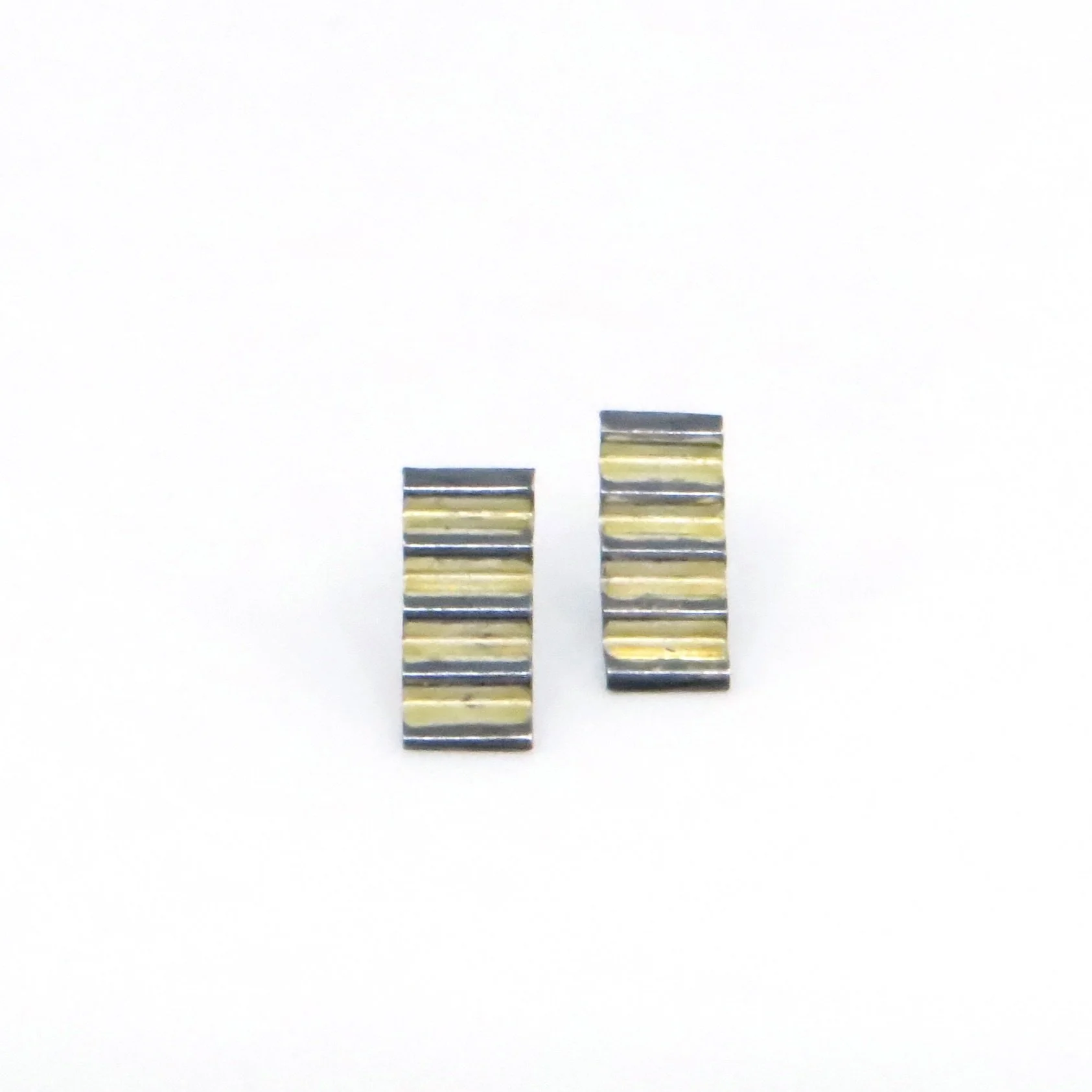 Wendy Jo New - Corrugated Black and Gold Rectangle Post Earrings