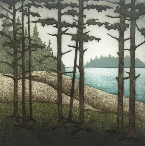 Through the Forest (27/50),  collagraph on paper, 21 1/4" x 20 1/4" framed, $550