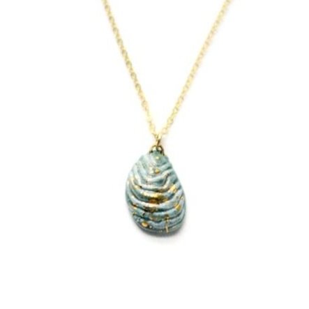  Oyster Shell necklace, porcelain and 22k gold pendant 