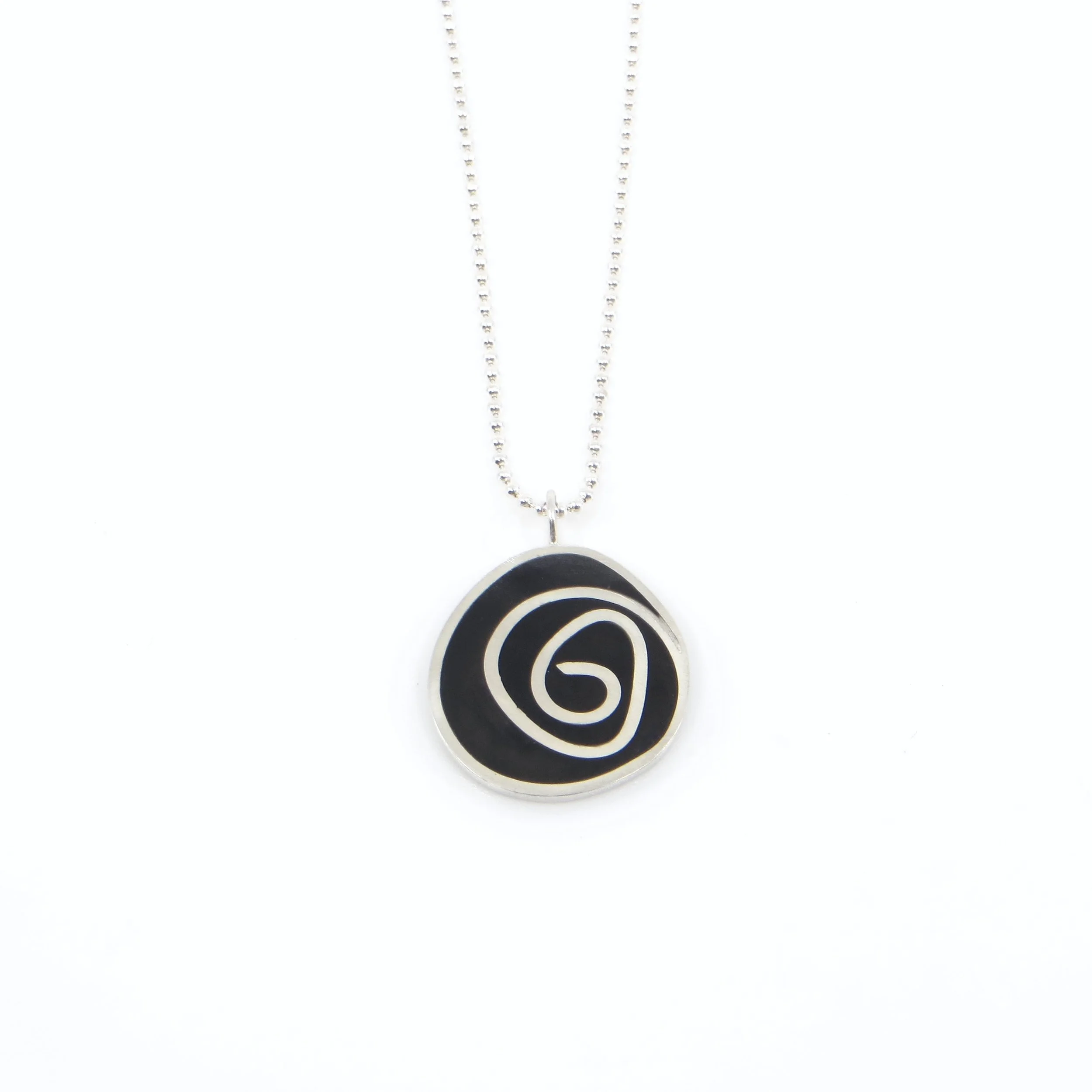 Wendy Jo New - Black Swirl Pendant Necklace