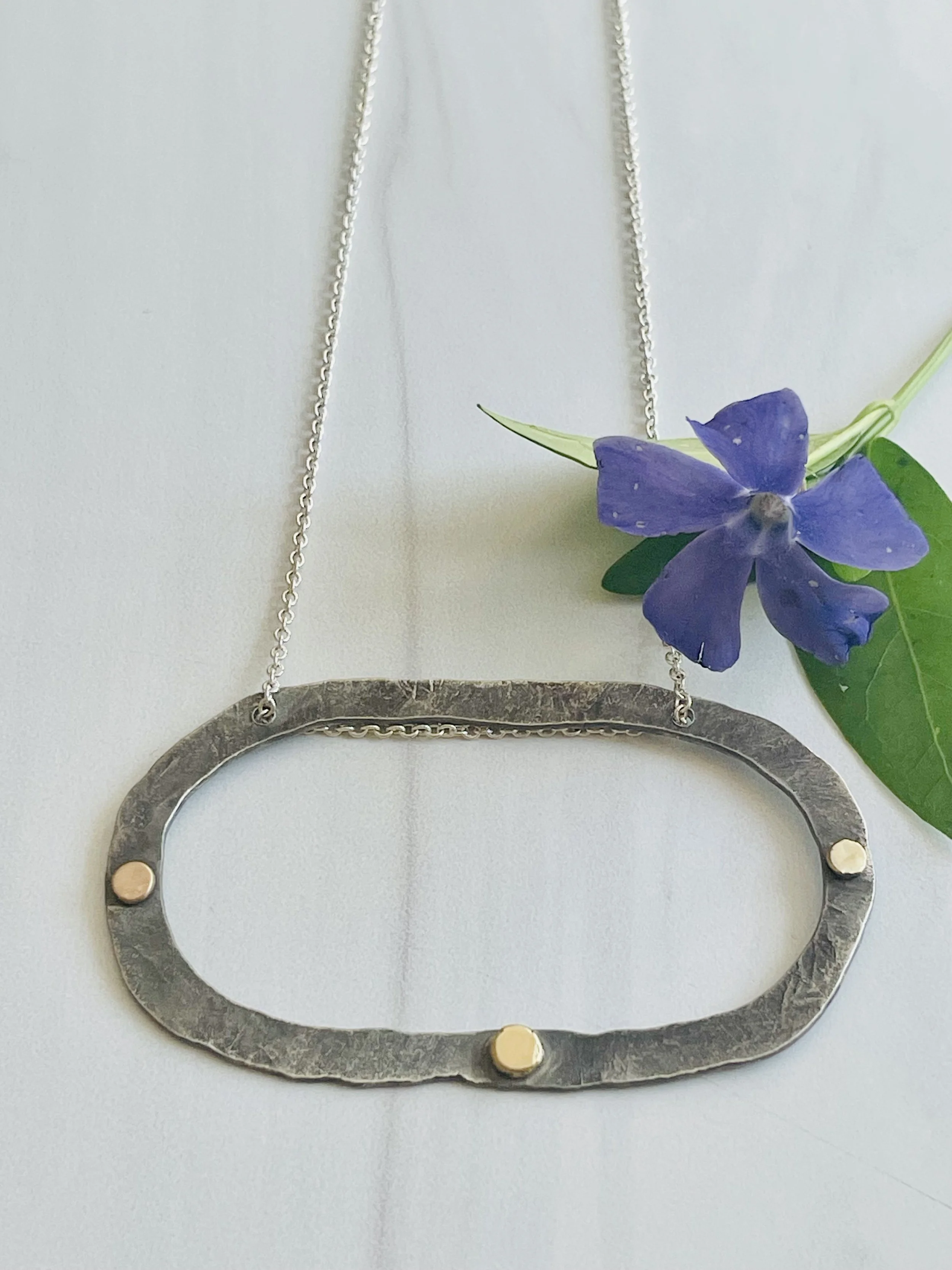 Lisa Gent - Blackened Oval Necklace with Gold Dots