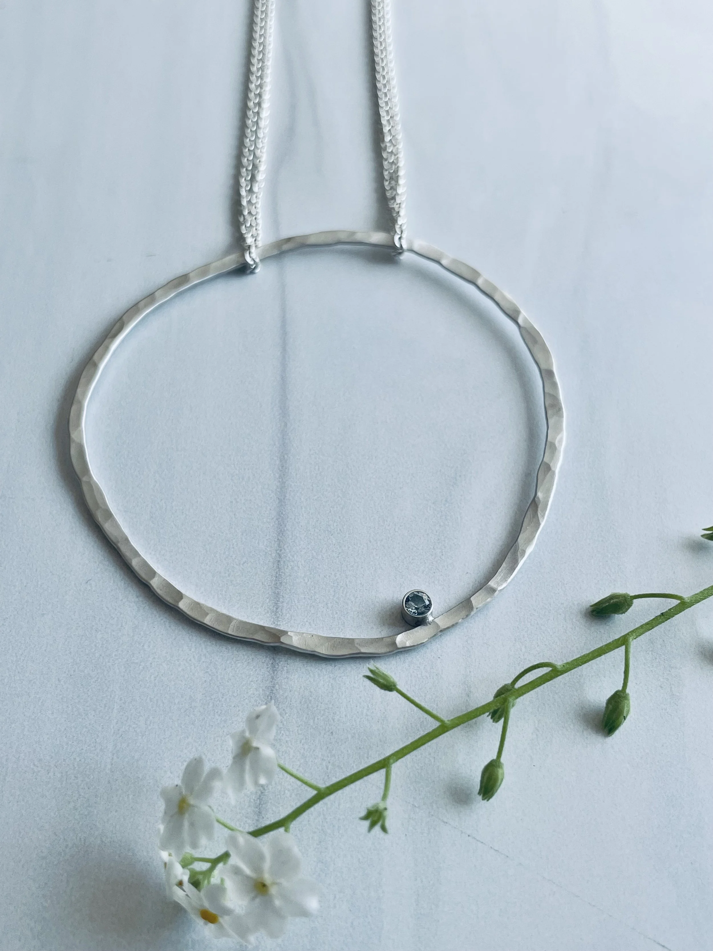 Lisa Gent - Large Hammered Irregular Circle with Topaz Necklace